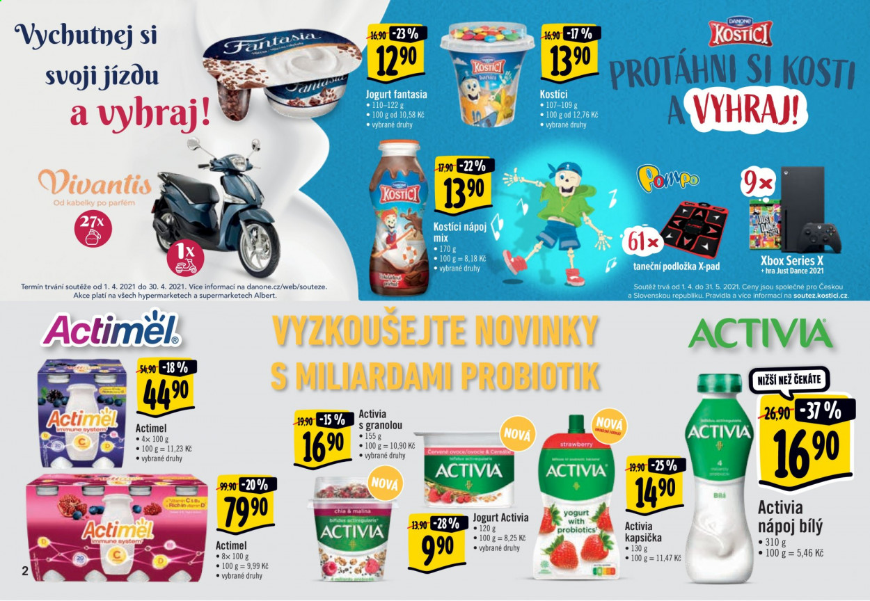 thumbnail - Leták Albert Hypermarket - 7.4.2021 - 20.4.2021 - Produkty v akci - Actimel, jogurtový nápoj, Fantasia, jogurt, Activia, Kostíci. Strana 2.