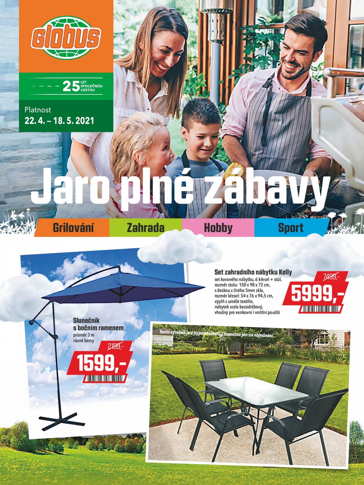 thumbnail - Leták Globus - 22.4.2021 - 18.5.2021 - Produkty v akci - slunečník, stůl, zahradní nábytek. Strana 1.