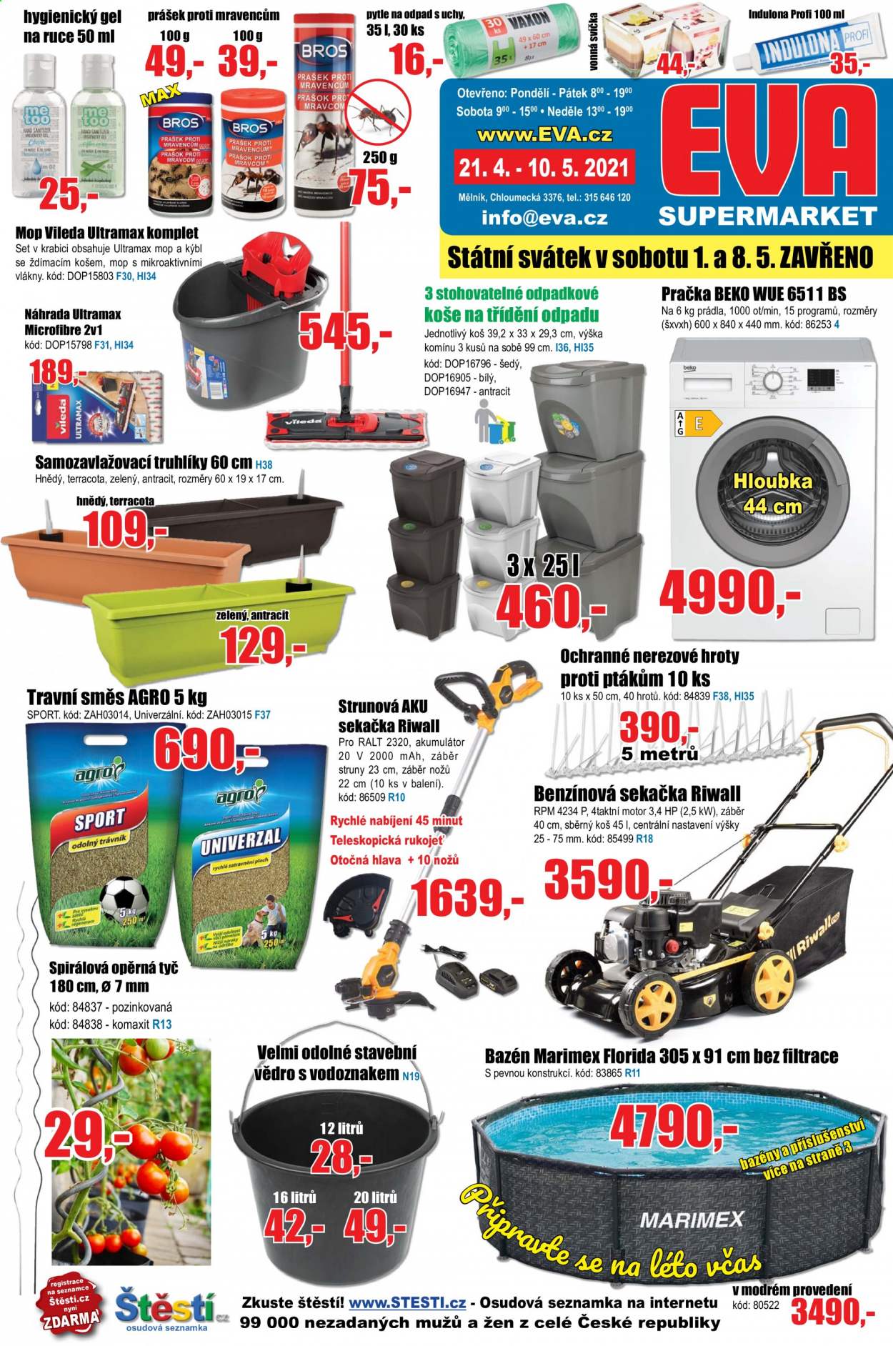 Leták EVA supermarket - 21.4.2021 - 10.5.2021. Strana 1