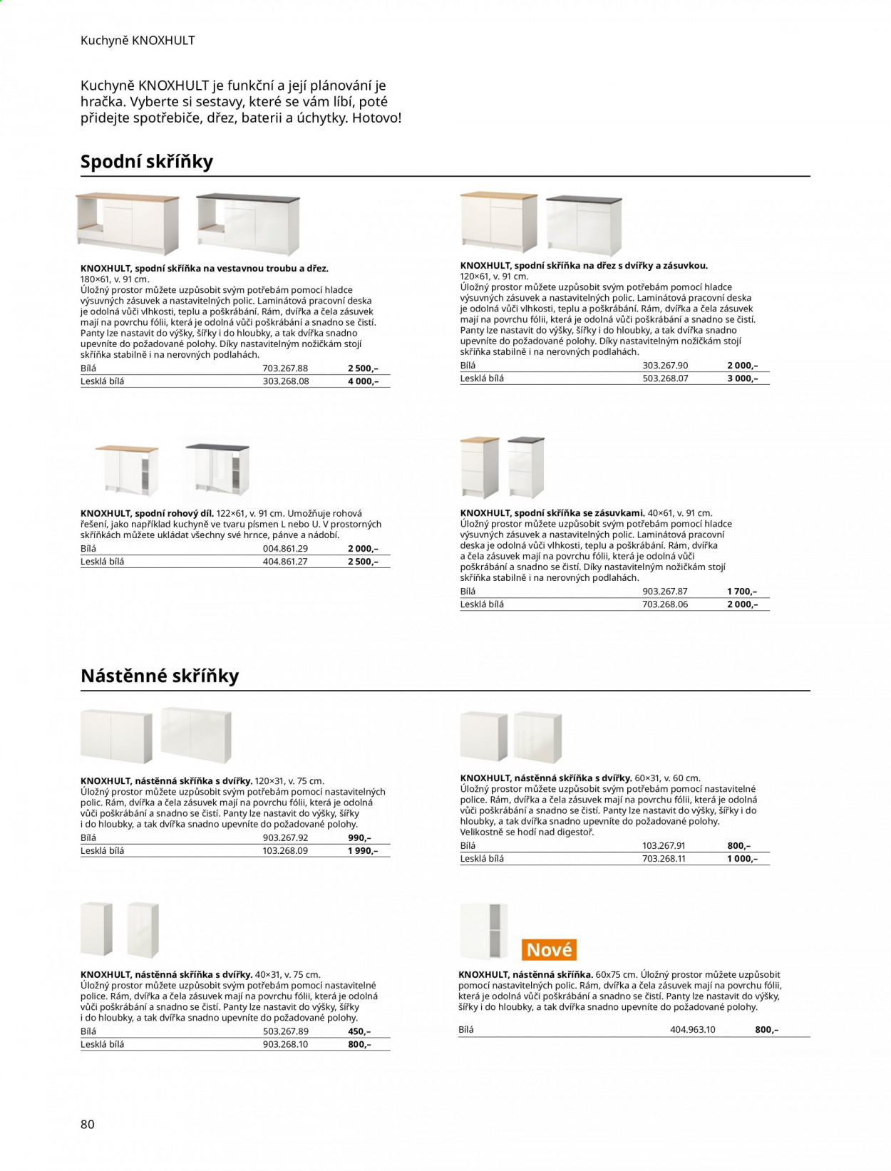 thumbnail - Leták IKEA - Produkty v akci - pánev, hrnec, odkapávač na nádobí, žárovka, digestoř, deska, pracovní deska, příborník, skříň, věšák, dřez, úchytka. Strana 80.