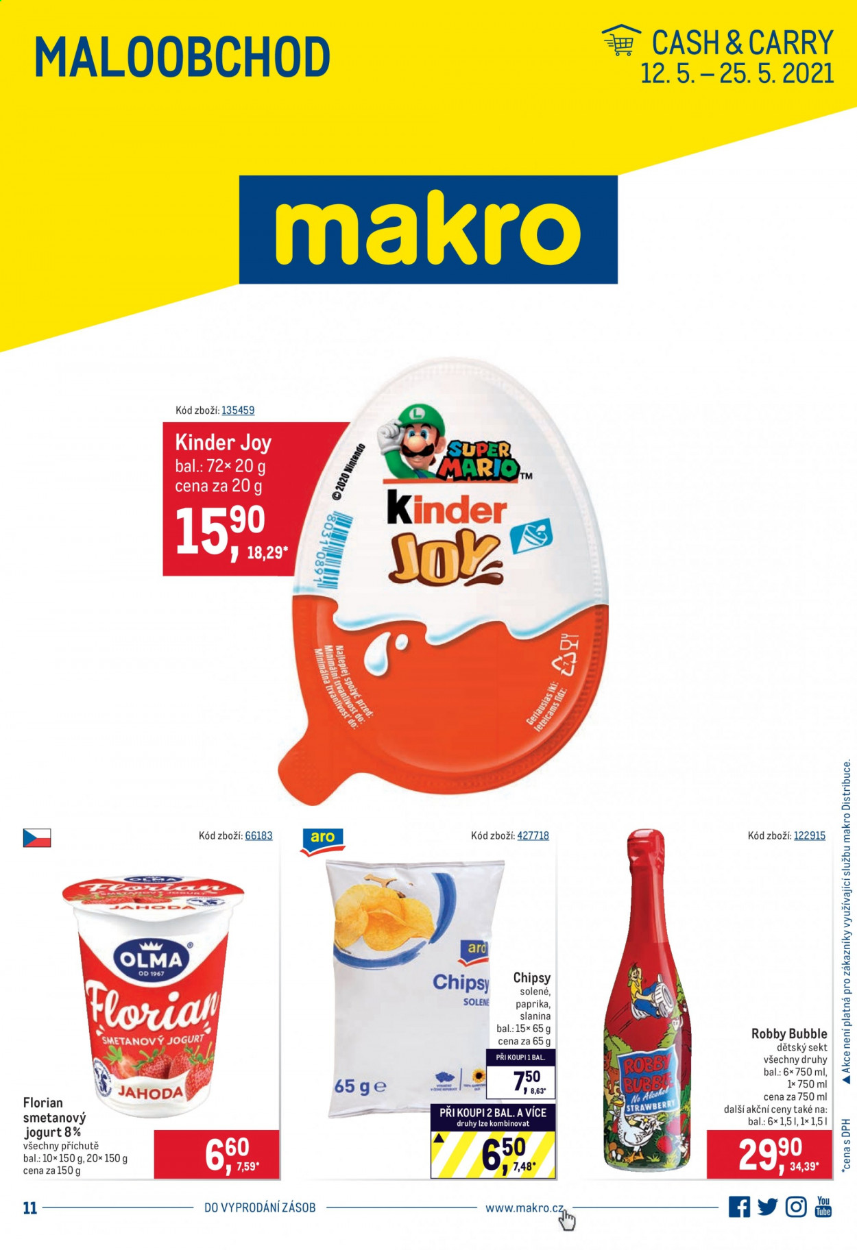 thumbnail - Leták MAKRO - 12.5.2021 - 25.5.2021 - Produkty v akci - Kinder, Kinder Joy, Florian, jogurt, smetanový jogurt, dětský sekt, Robby Bubble, brambůrky, chipsy. Strana 1.