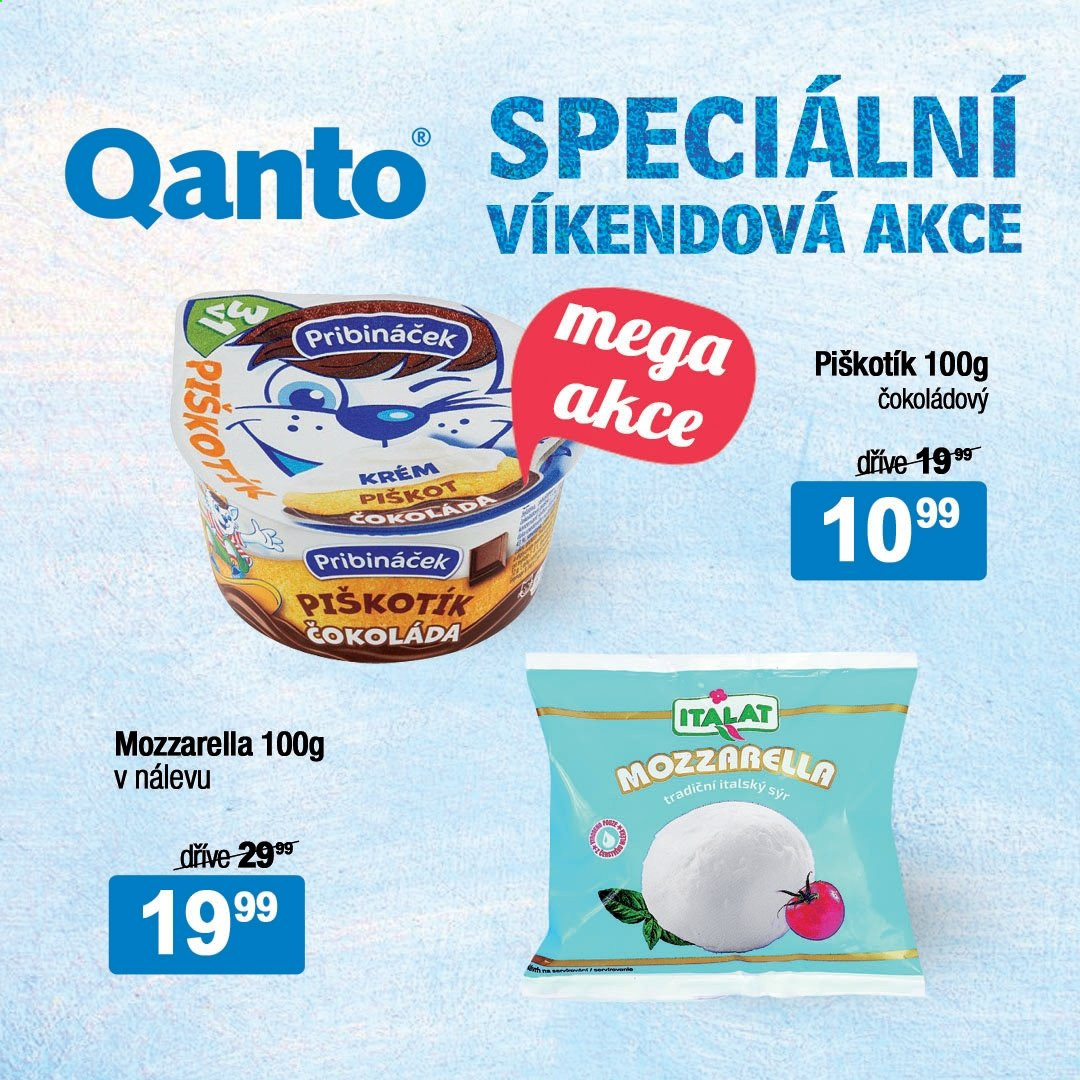 thumbnail - Leták Qanto market - 14.5.2021 - 16.5.2021 - Produkty v akci - mozzarella, sýr, Pribináček, čokoláda, krém. Strana 1.