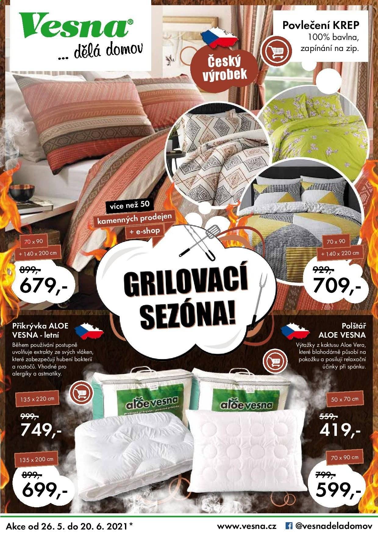 thumbnail - Leták Vesna - 26.5.2021 - 20.6.2021 - Produkty v akci - polštář, povlečení, krepové povlečení. Strana 1.
