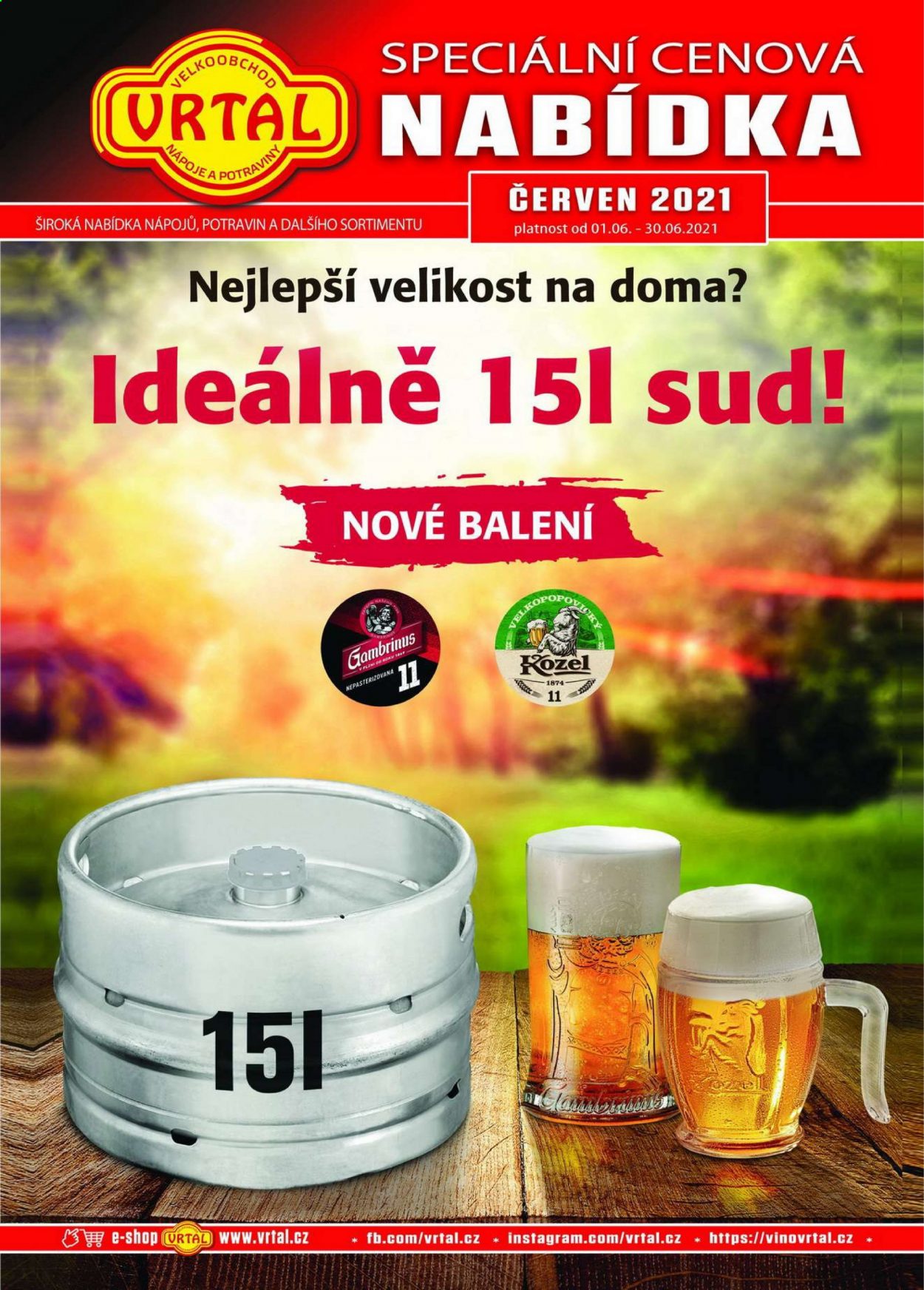 thumbnail - Leták Vrtal - 1.6.2021 - 30.6.2021 - Produkty v akci - Gambrinus, Velkopopovický Kozel, pivo, alkohol. Strana 1.