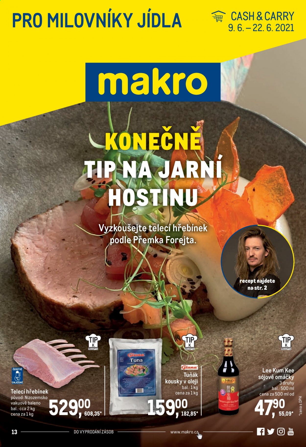 thumbnail - Leták MAKRO - 9.6.2021 - 22.6.2021 - Produkty v akci - sojová omáčka, telecí maso, tuňák v konzervě. Strana 1.