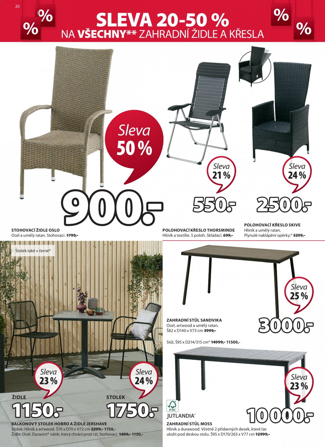 thumbnail - Leták JYSK - 10.6.2021 - 23.6.2021 - Produkty v akci - stůl, stolek, židle, křeslo, polohovací křeslo, zahradní stůl, zahradní židle. Strana 20.