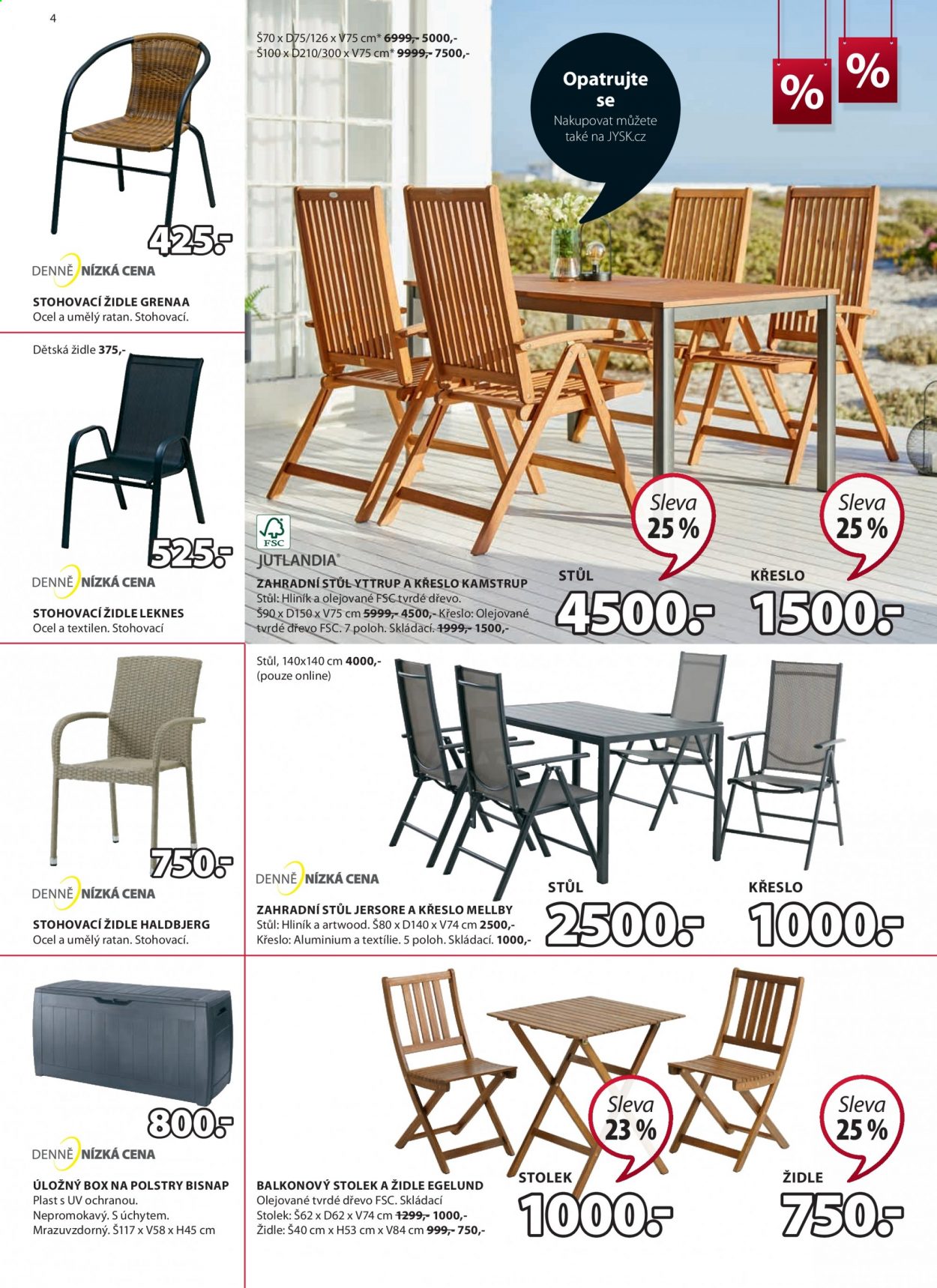 thumbnail - Leták JYSK - 17.6.2021 - 30.6.2021 - Produkty v akci - úložný box, stůl, stolek, židle, podsedák, křeslo, skládací stolek, dětská židle, zahradní stůl. Strana 4.