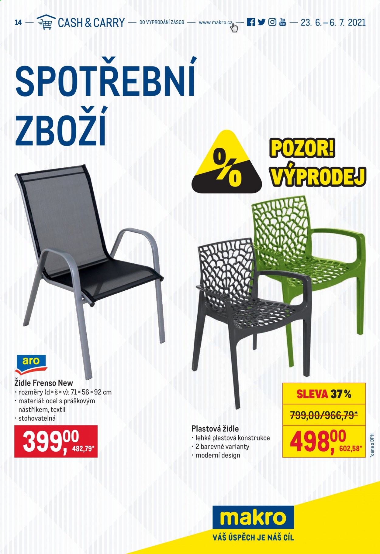thumbnail - Leták MAKRO - 23.6.2021 - 6.7.2021 - Produkty v akci - plastová židle, zahradní židle, židle. Strana 1.