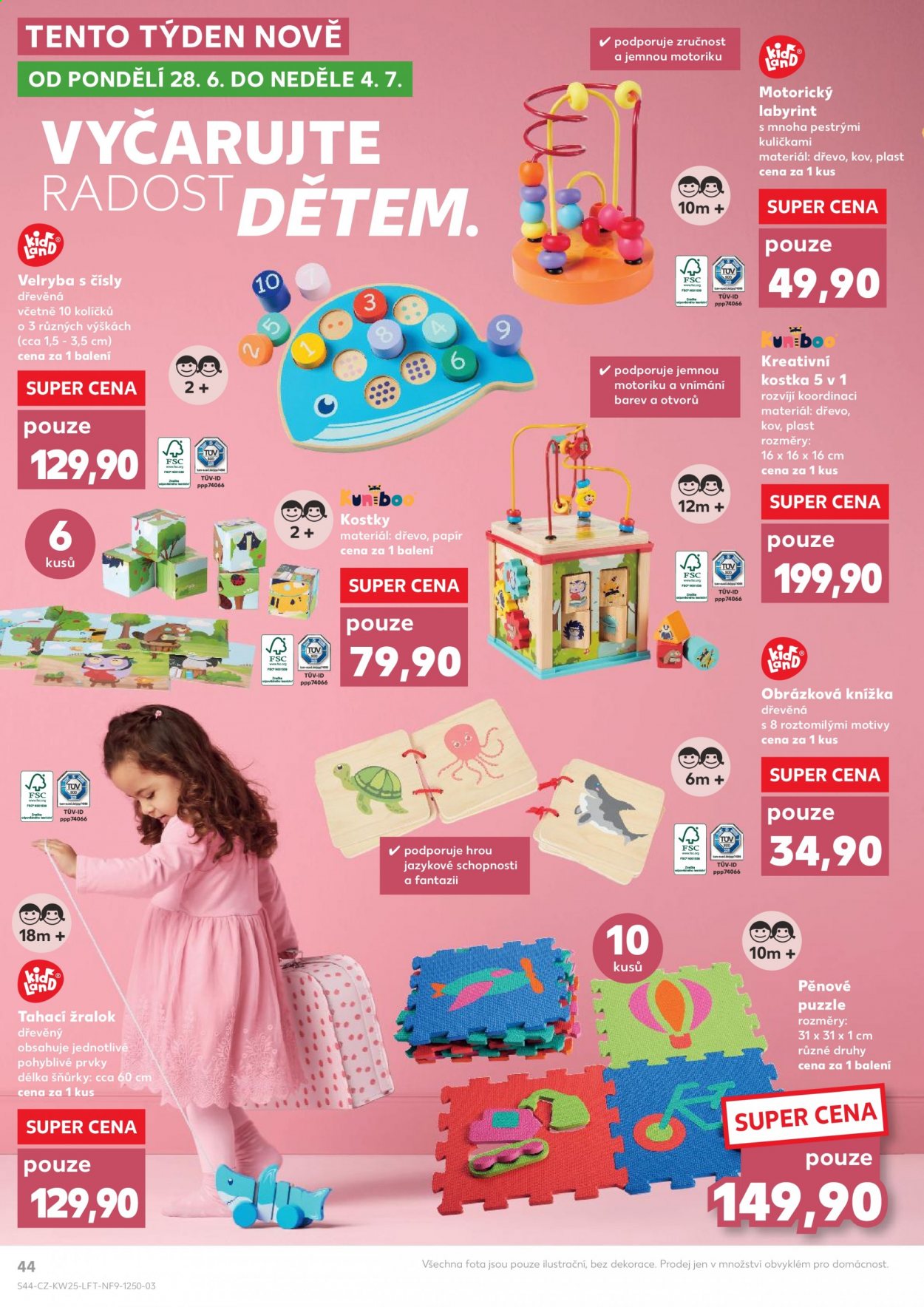 thumbnail - Leták Kaufland - 23.6.2021 - 29.6.2021 - Produkty v akci - pěnové puzzle, puzzle, kreativní box, dětská knížka, edukativní hračka, dětské kostky, tahací hračka. Strana 44.
