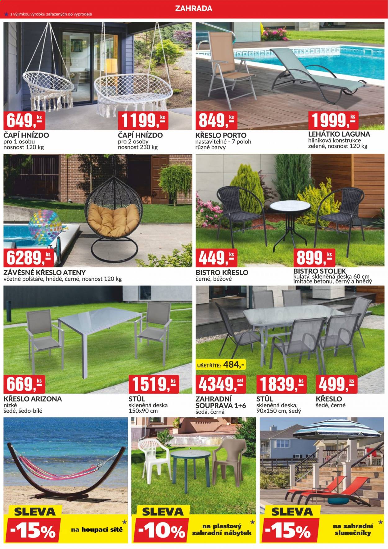 thumbnail - Leták Baumax - 1.7.2021 - 31.7.2021 - Produkty v akci - deska, stůl, stolek, křeslo, zahradní nábytek, zahradní stůl, lehátko, závěsné křeslo, polštář, slunečník. Strana 33.