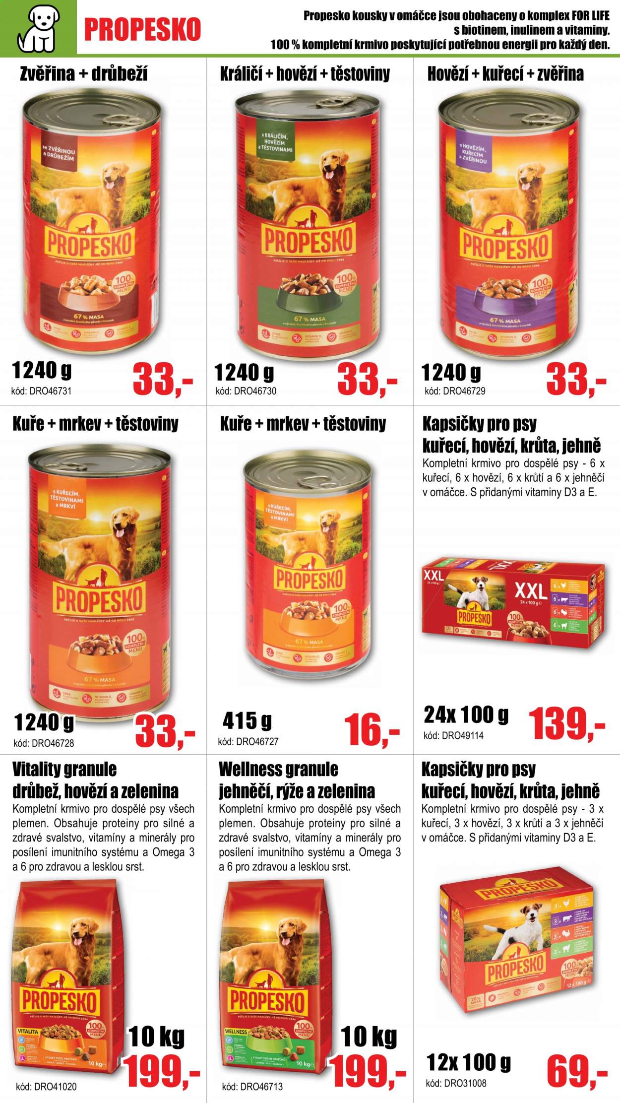 thumbnail - Leták EVA supermarket - 3.7.2021 - 15.7.2021 - Produkty v akci - těstoviny, Propesko, kapsičky pro psy, granule, kompletní krmivo, krmivo, krmivo pro psy, omega 3. Strana 5.
