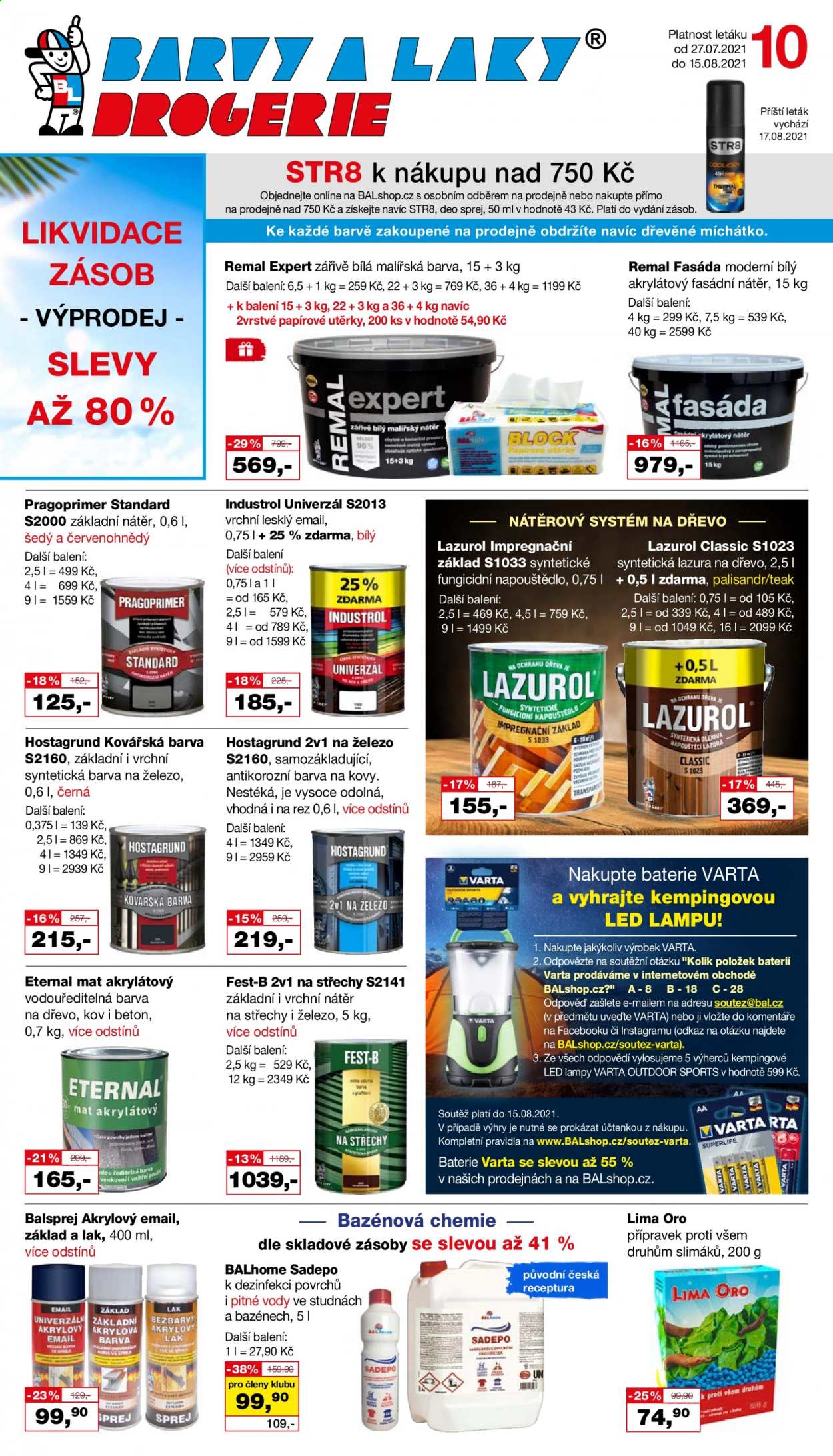 Leták Barvy a laky drogerie - 27.7.2021 - 15.8.2021. Strana 1
