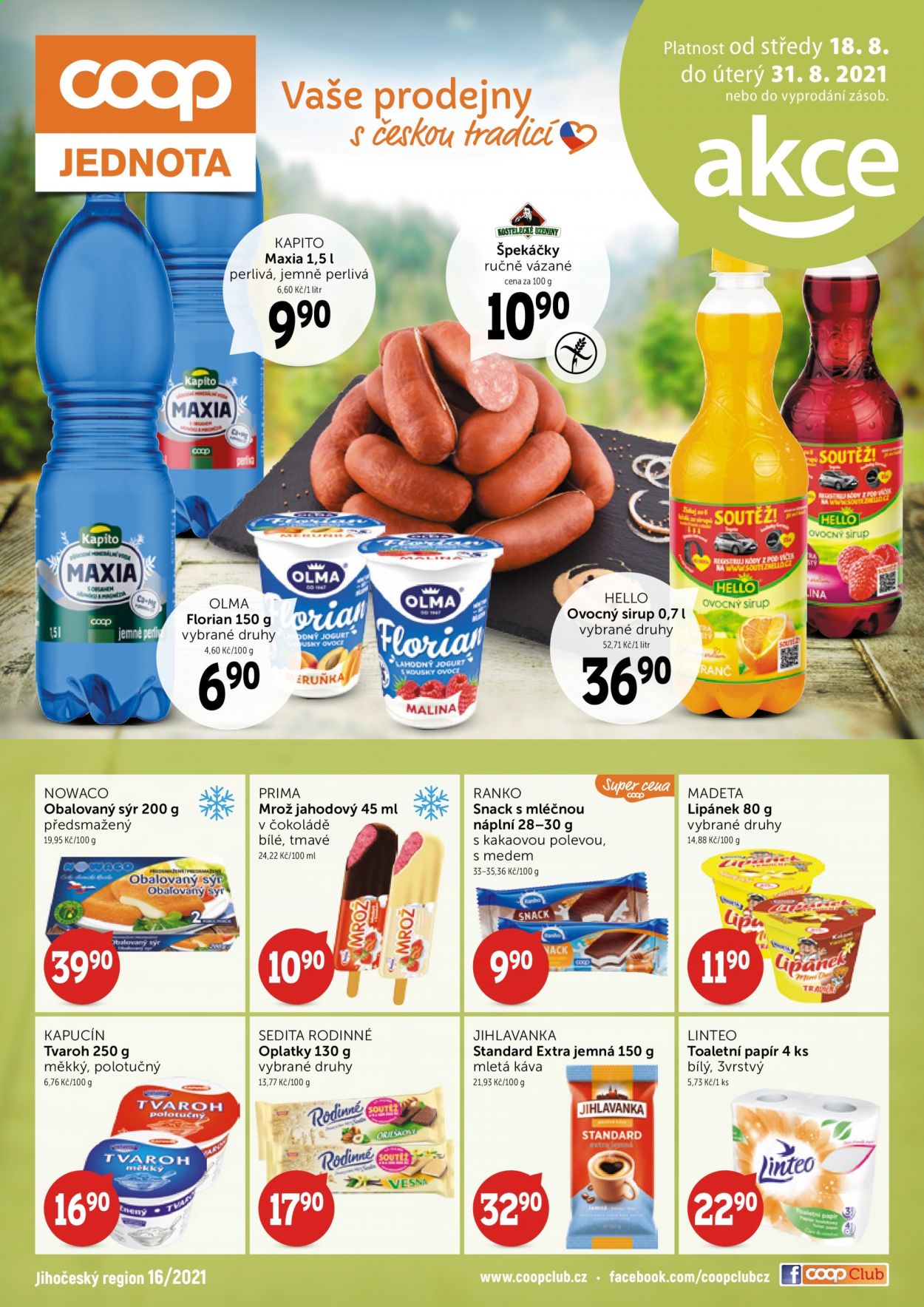 Leták coop JEDNOTA - 18.8.2021 - 31.8.2021. Strana 1