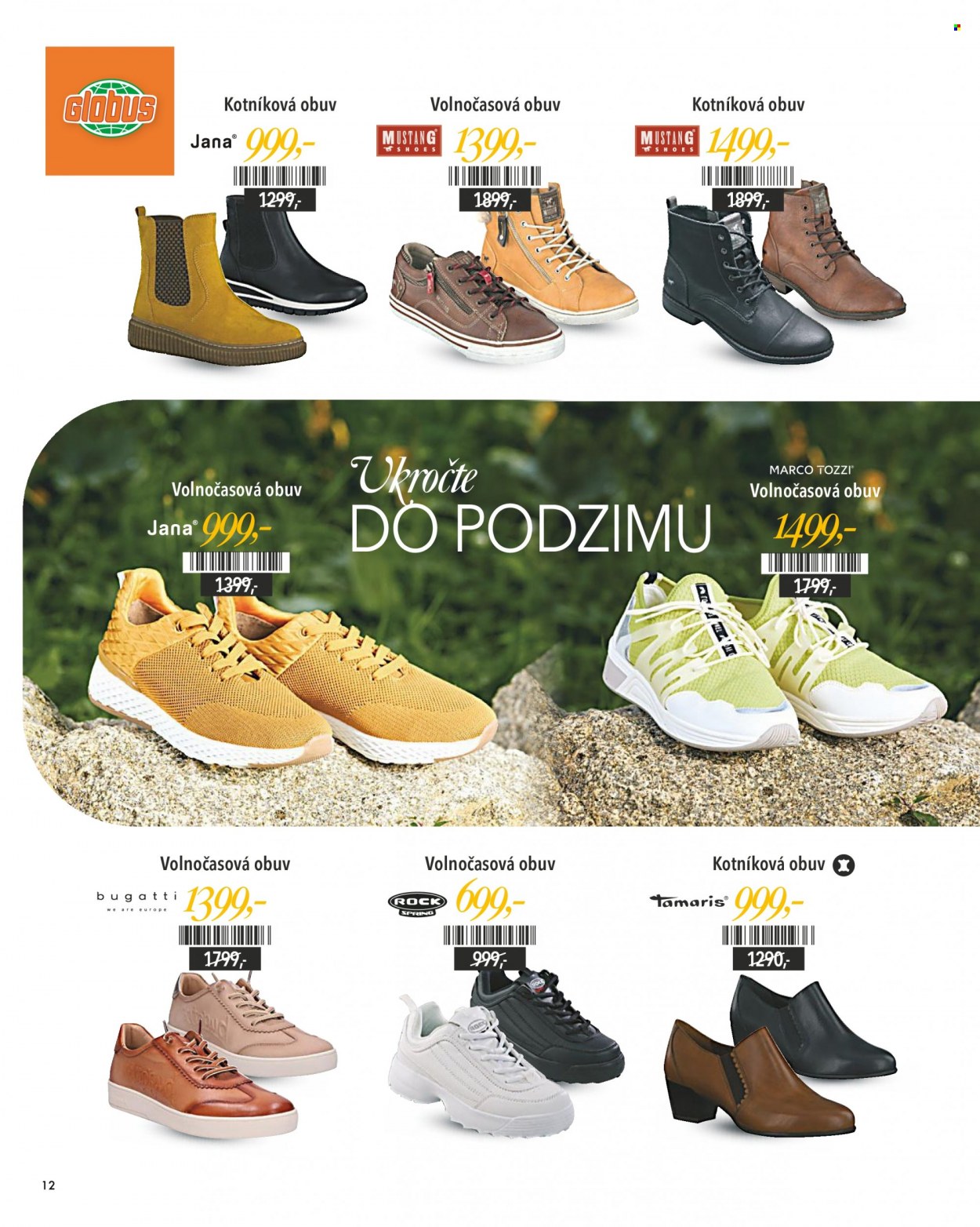 thumbnail - Leták Globus - 9.9.2021 - 5.10.2021 - Produkty v akci - obuv pro volný čas, boty, kotníčkové boty. Strana 12.