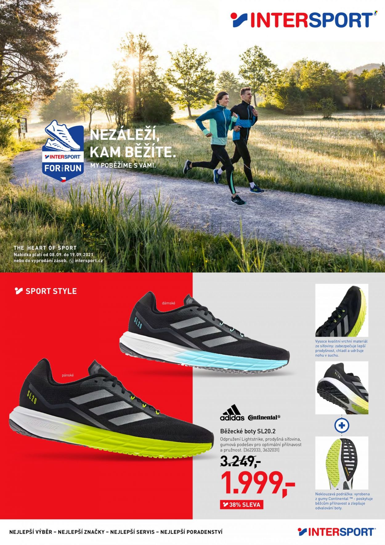thumbnail - Leták INTERSPORT - 8.9.2021 - 19.9.2021 - Produkty v akci - Adidas, běžecká obuv, boty. Strana 1.