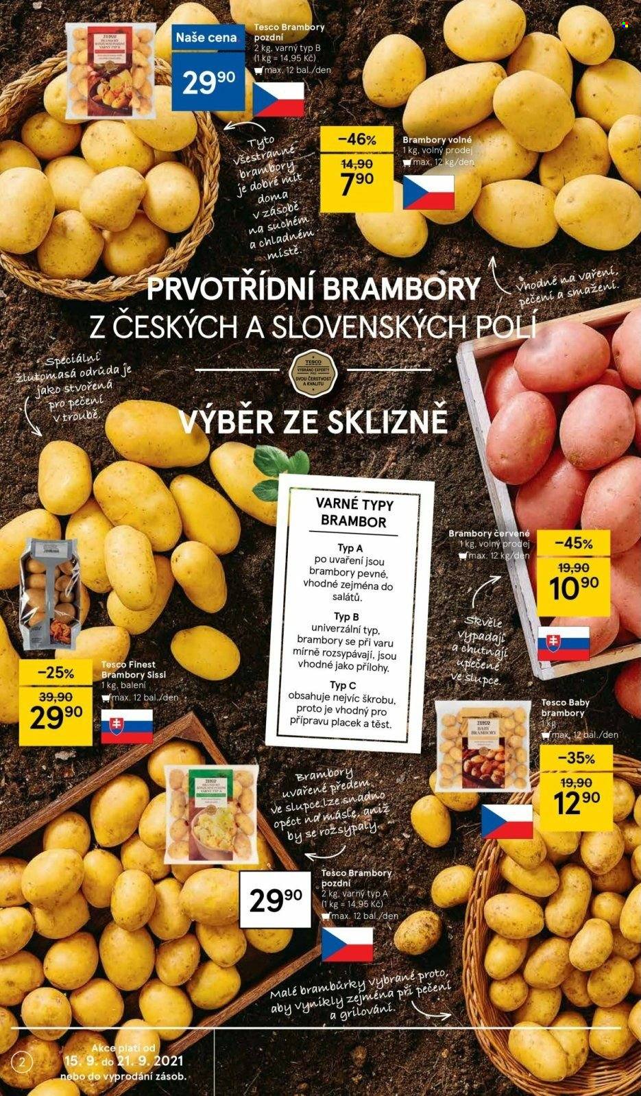 thumbnail - Leták TESCO - 15.9.2021 - 21.9.2021 - Produkty v akci - brambory, brambůrky, chipsy, test. Strana 2.