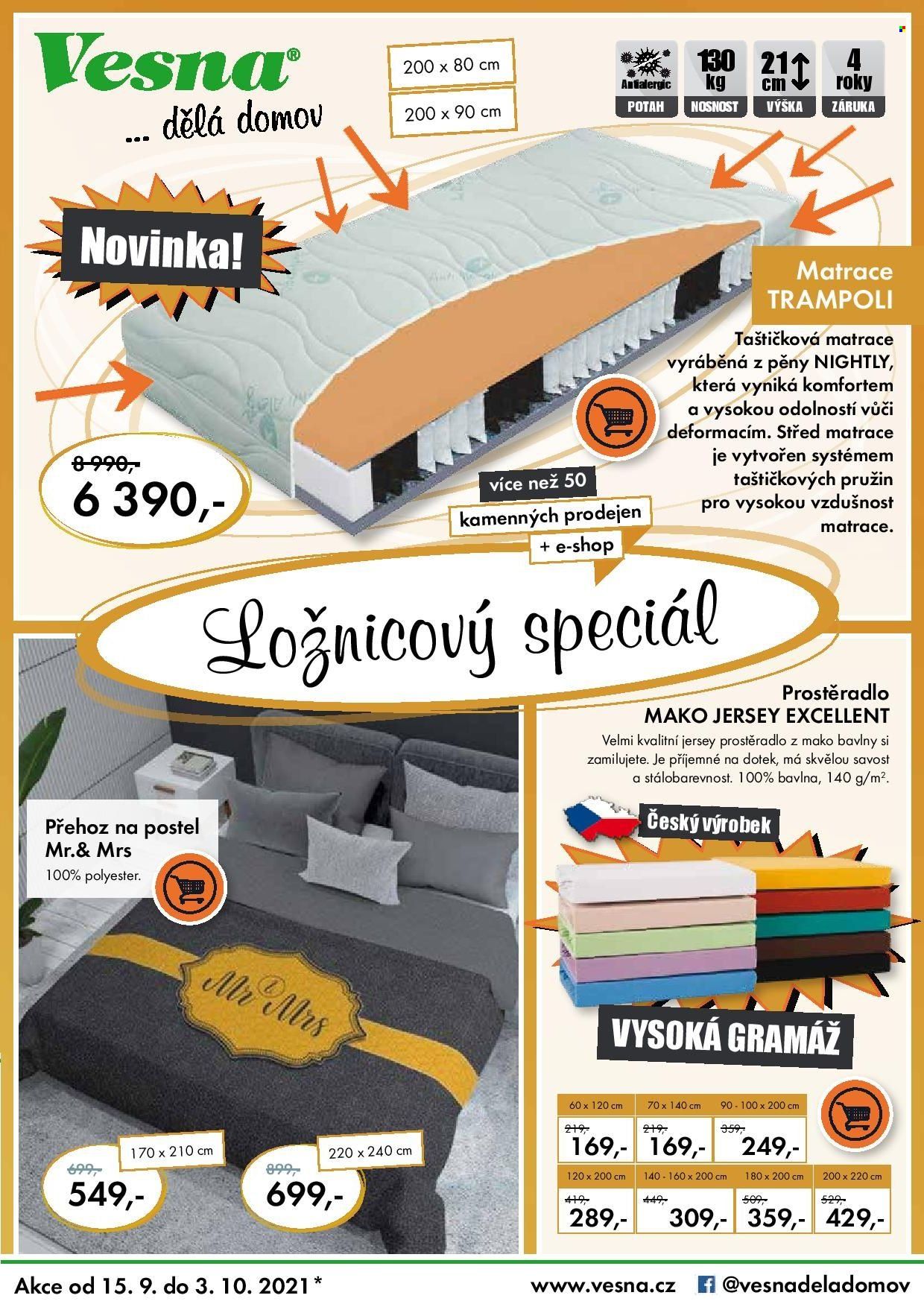thumbnail - Leták Vesna - 15.9.2021 - 3.10.2021 - Produkty v akci - prostěradlo, přehoz. Strana 1.
