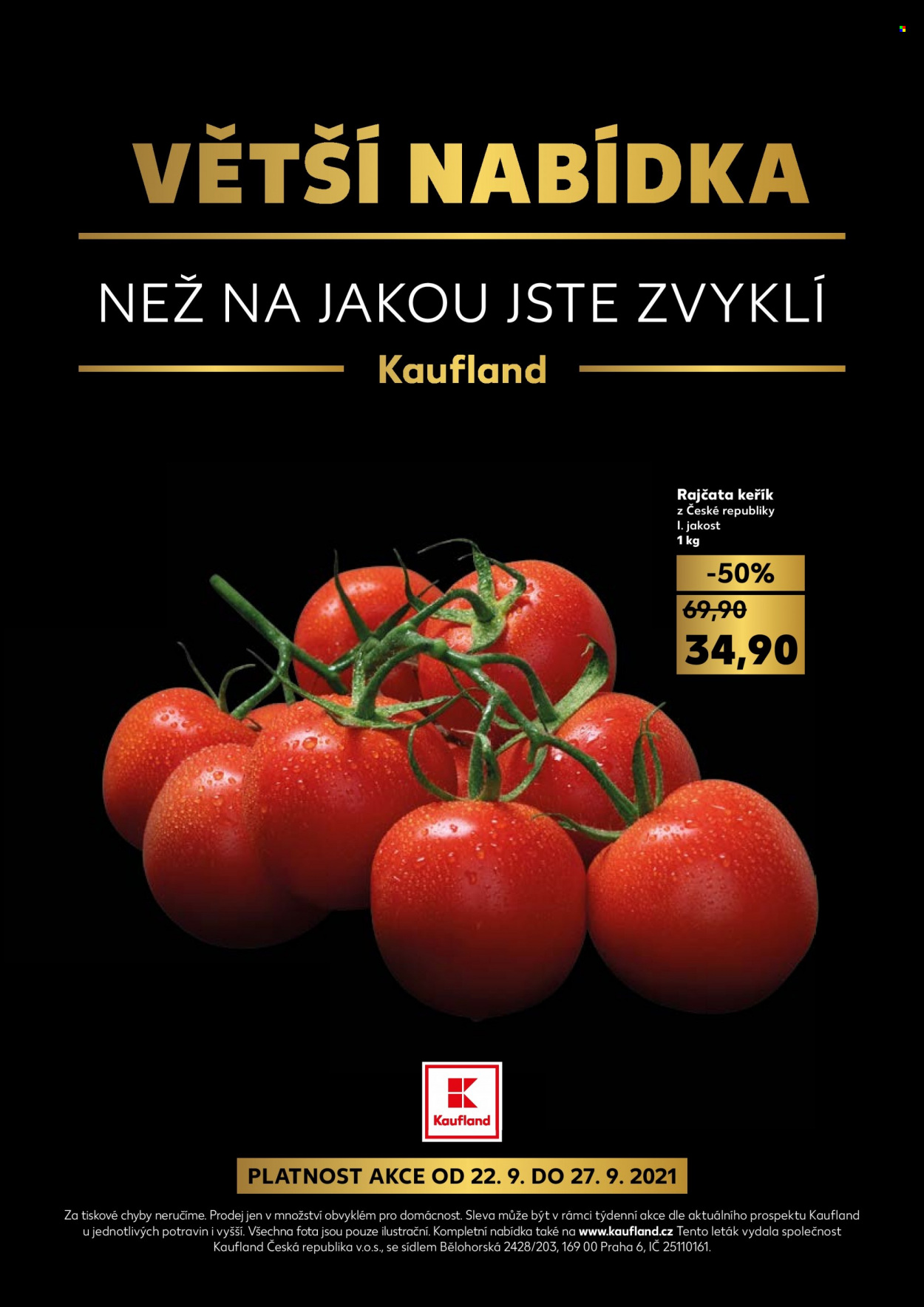 thumbnail - Leták Kaufland - 22.9.2021 - 28.9.2021 - Produkty v akci - rajčata. Strana 1.