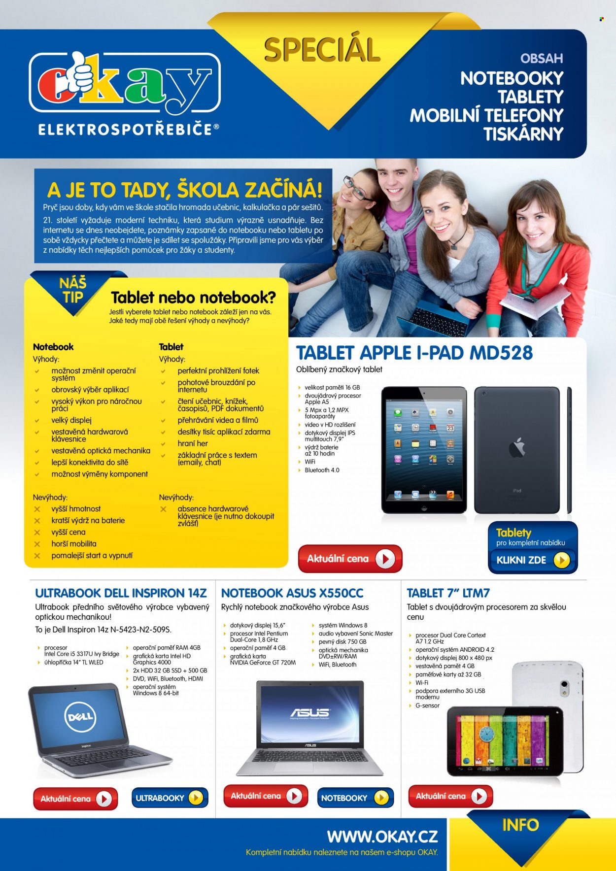 thumbnail - Leták OKAY - Produkty v akci - Apple, Asus, mobilní telefon, Dell, notebook, tablet, tiskárna. Strana 1.