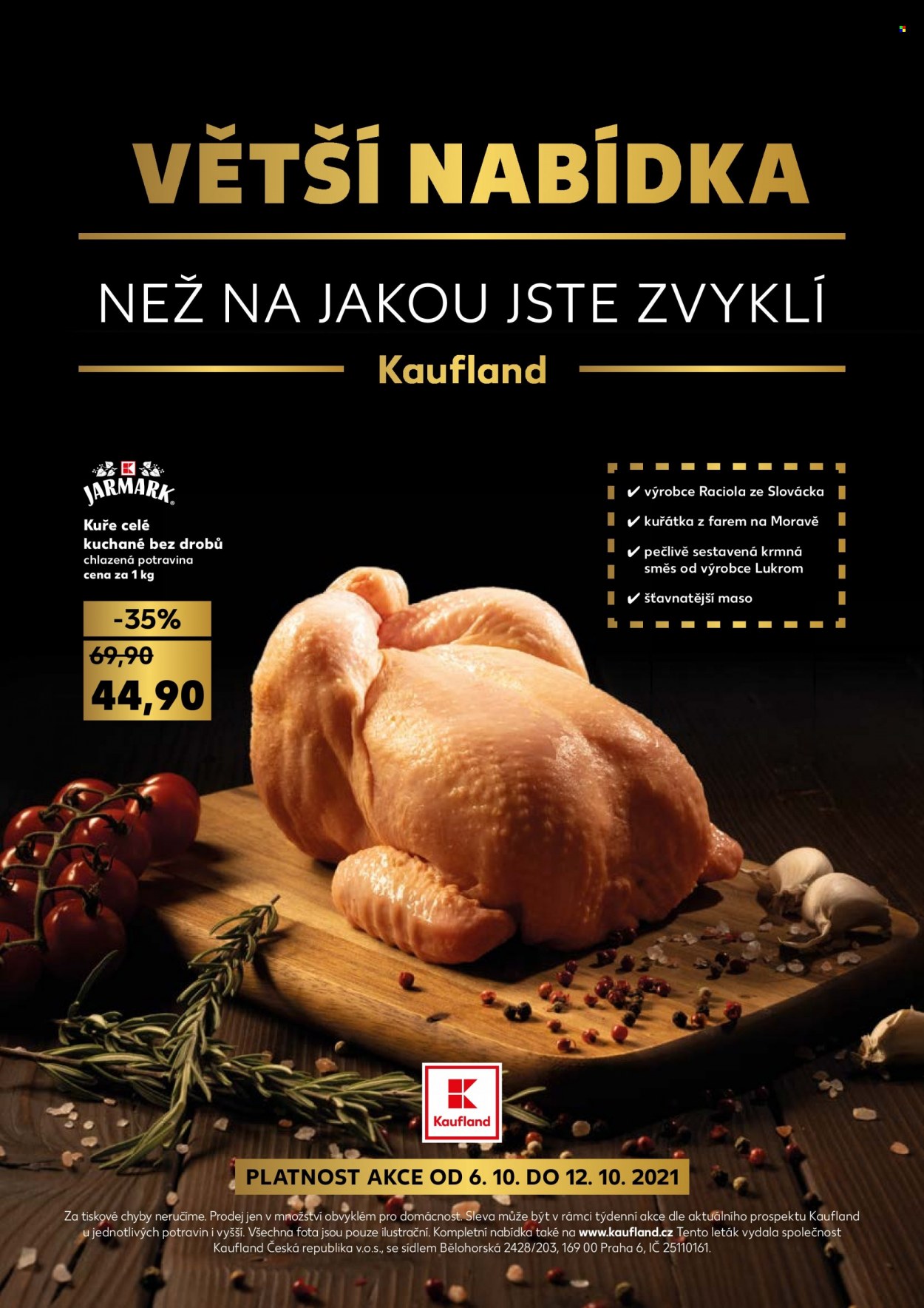 thumbnail - Leták Kaufland - 6.10.2021 - 12.10.2021 - Produkty v akci - kuře, kuřecí maso. Strana 1.