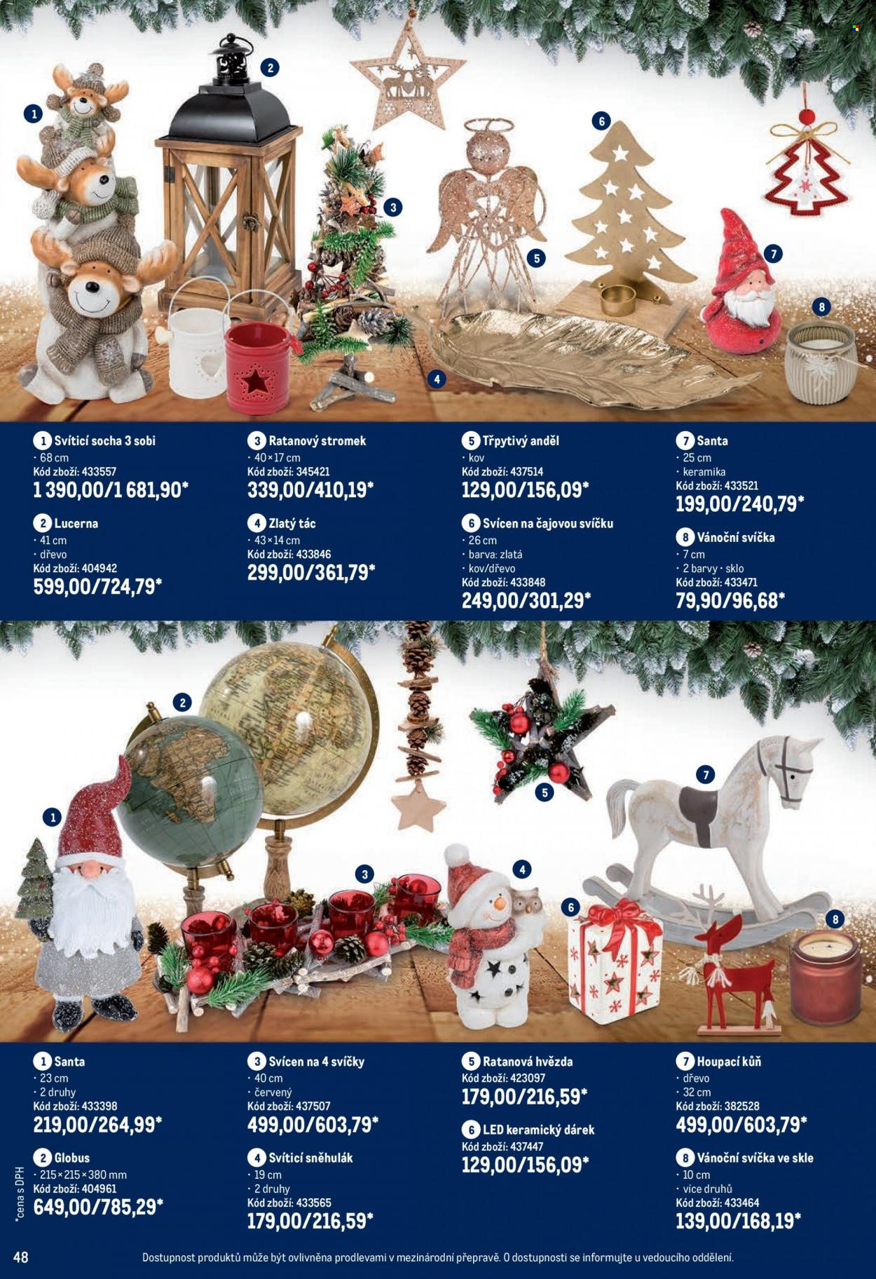 thumbnail - Leták MAKRO - 27.10.2021 - 23.11.2021 - Produkty v akci - tác, globus, svíčka, vánoční svíčka, dekorace, svícen, keramika, kůň, houpací kůň, lucerna. Strana 48.