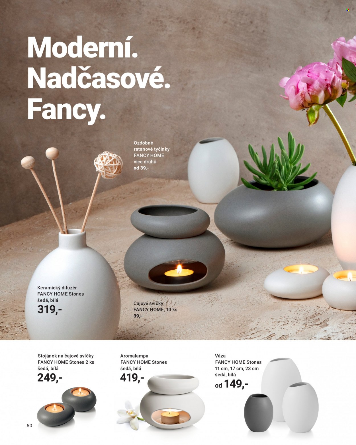 thumbnail - Leták Tescoma - Produkty v akci - čajové svíčky, aroma difuzér, svíčka, aromalampa, váza. Strana 50.