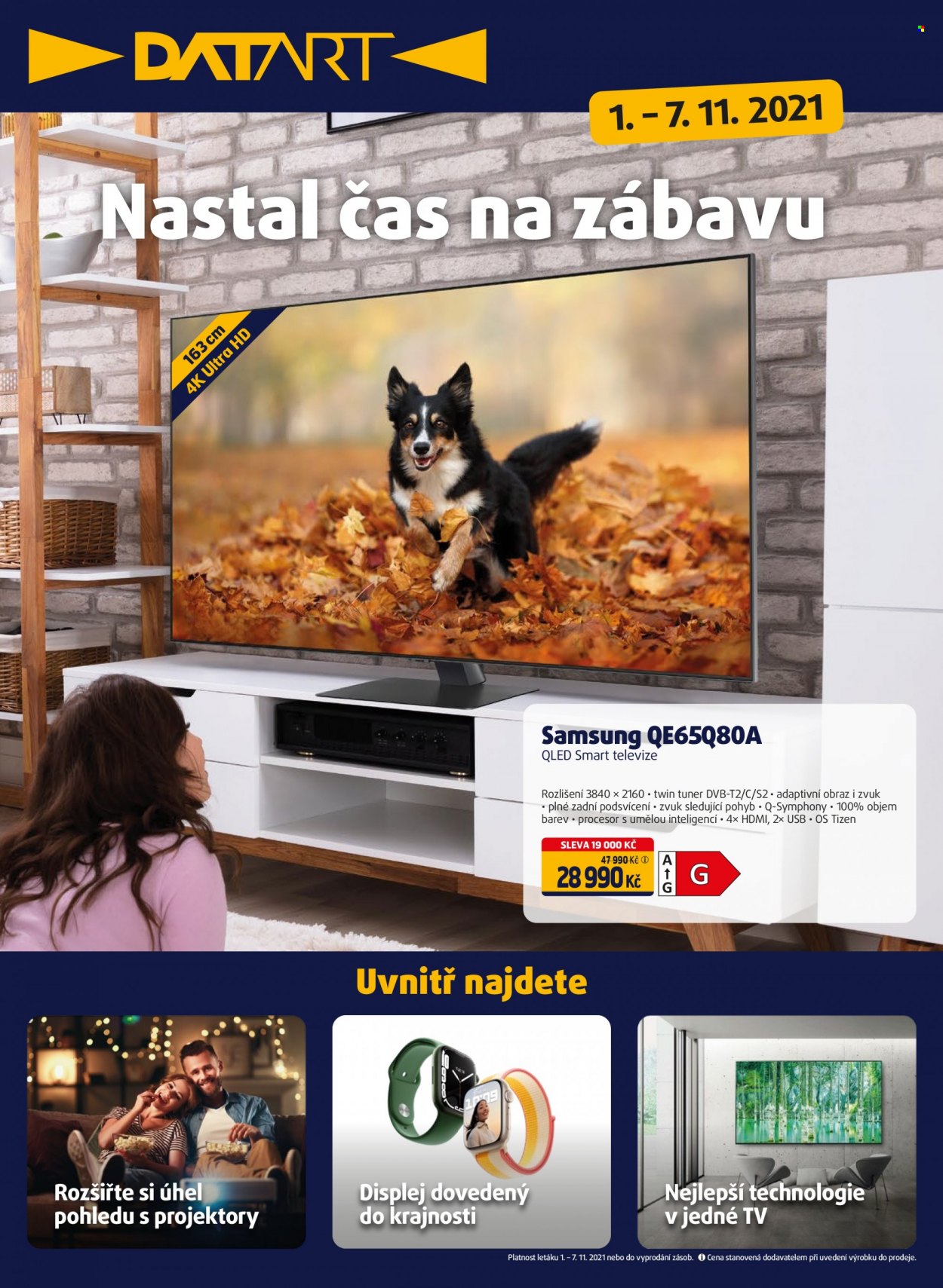 thumbnail - Leták DATART - 1.11.2021 - 7.11.2021 - Produkty v akci - Samsung, smart tv, televize, QLED TV. Strana 1.