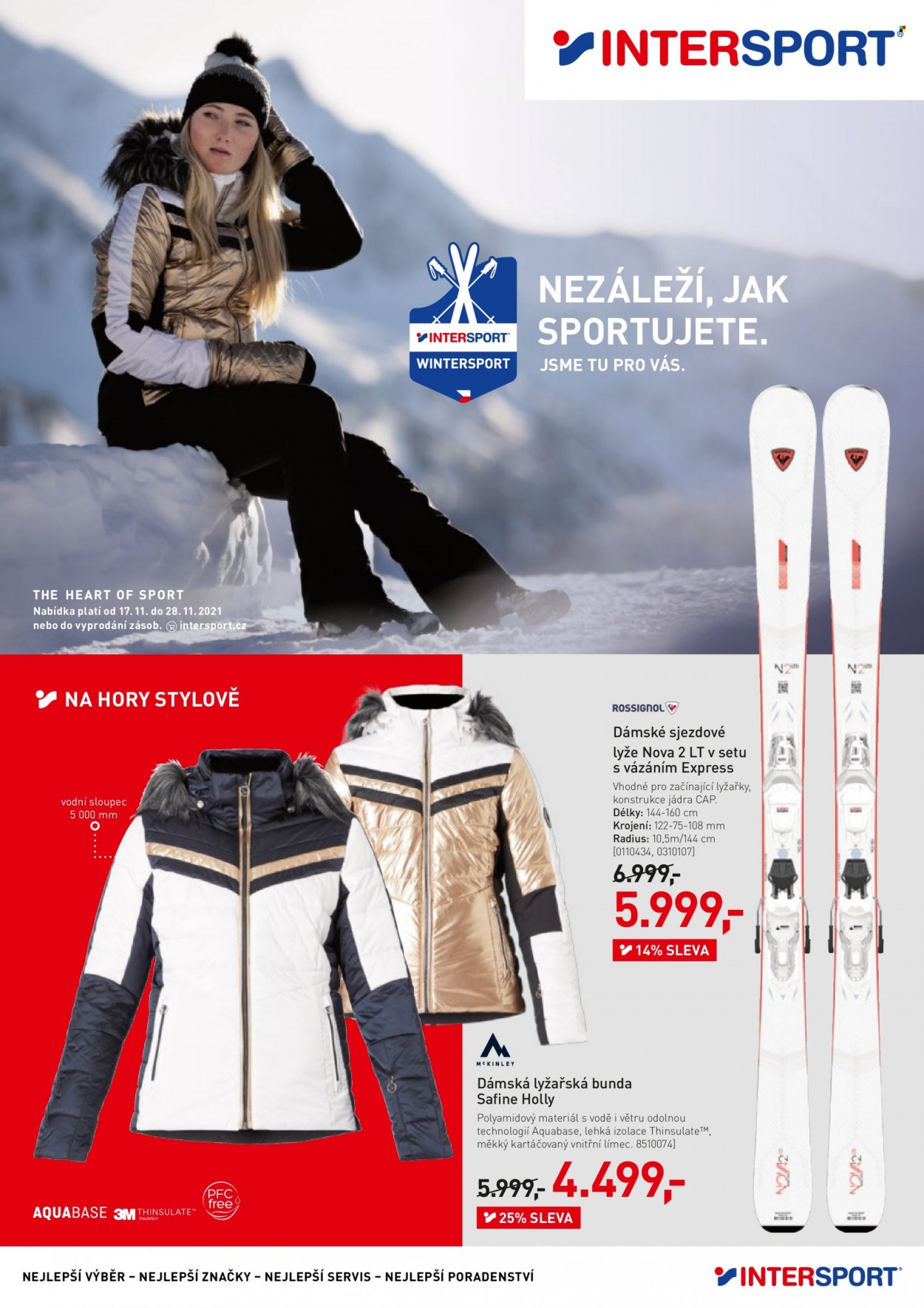thumbnail - Leták INTERSPORT - 17.11.2021 - 28.11.2021 - Produkty v akci - bunda, lyžařská bunda, lyže. Strana 1.