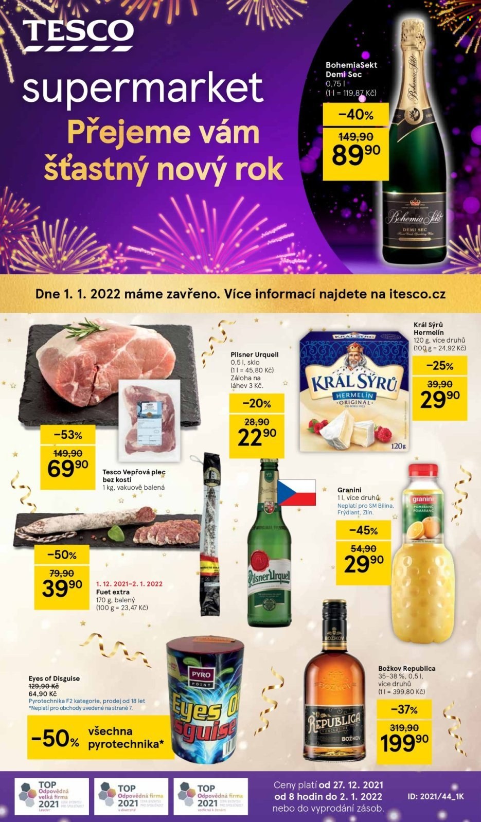 Leták TESCO supermarket - 27.12.2021 - 2.1.2022. Strana 1