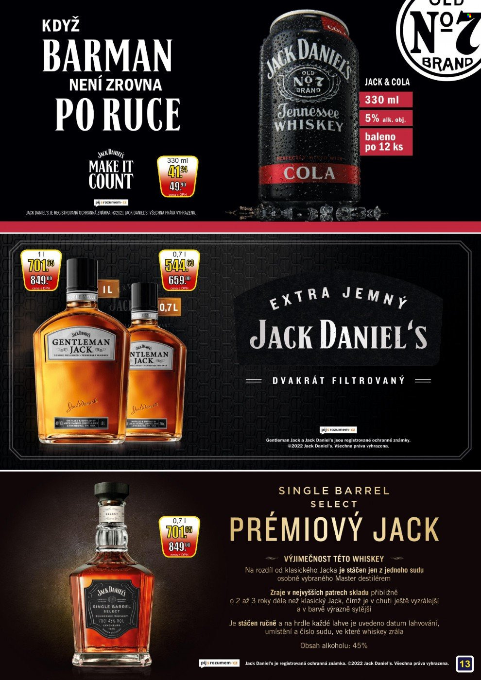 thumbnail - Leták Adam velkoobchod Šternberk - 1.1.2022 - 31.1.2022 - Produkty v akci - alkohol, míchaný nápoj, whisky, Jack Daniel’s, Gentleman Jack. Strana 13.