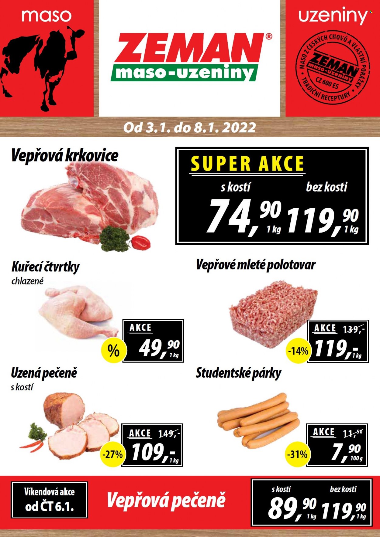 Leták ZEMAN maso-uzeniny - 3.1.2022 - 8.1.2022. Strana 1