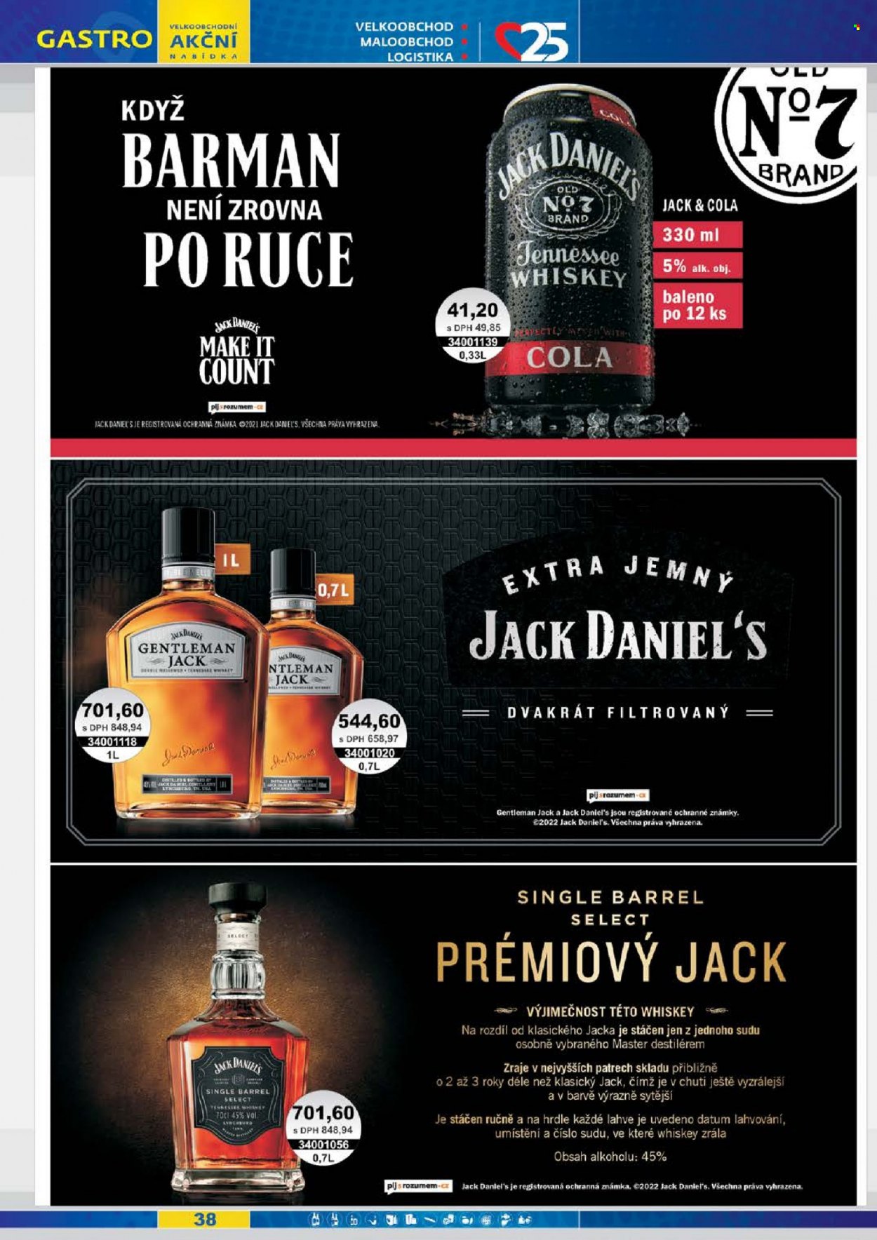 thumbnail - Leták JIP - 3.1.2022 - 31.1.2022 - Produkty v akci - alkohol, míchaný nápoj, whisky, Jack Daniel’s, Gentleman Jack. Strana 38.
