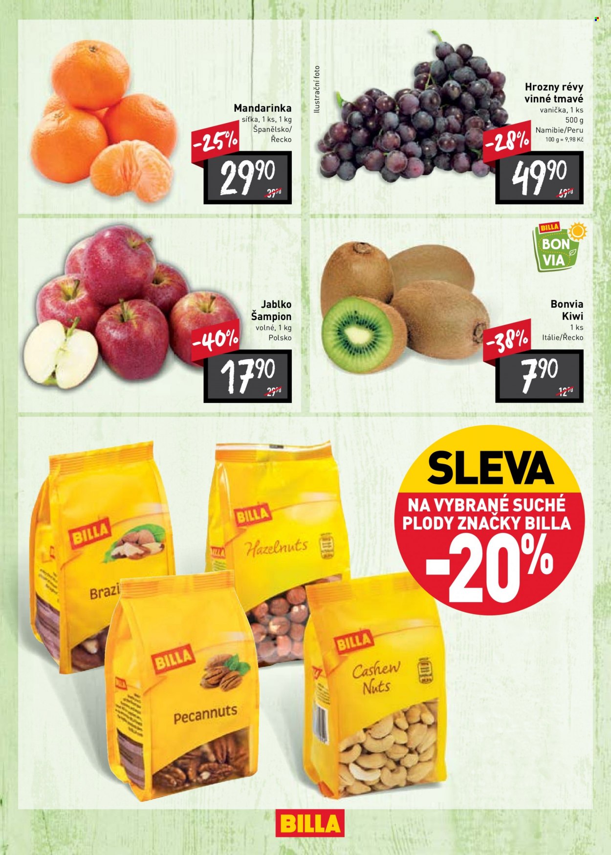 thumbnail - Leták BILLA - 3.1.2022 - 11.1.2022 - Produkty v akci - mandarinky, hrozny, jablka, jablko Šampion, Bonvia, kiwi. Strana 3.