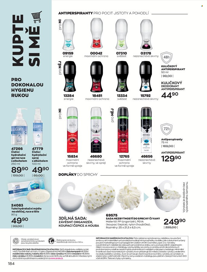 thumbnail - Leták AVON - 1.1.2022 - 31.1.2022 - Produkty v akci - mýdlo, Avon, hydratační gel, hydratační sprej, deodorant, antiperspirant, kuličkový deodorant, gel na ruce, organizér, čepice. Strana 192.