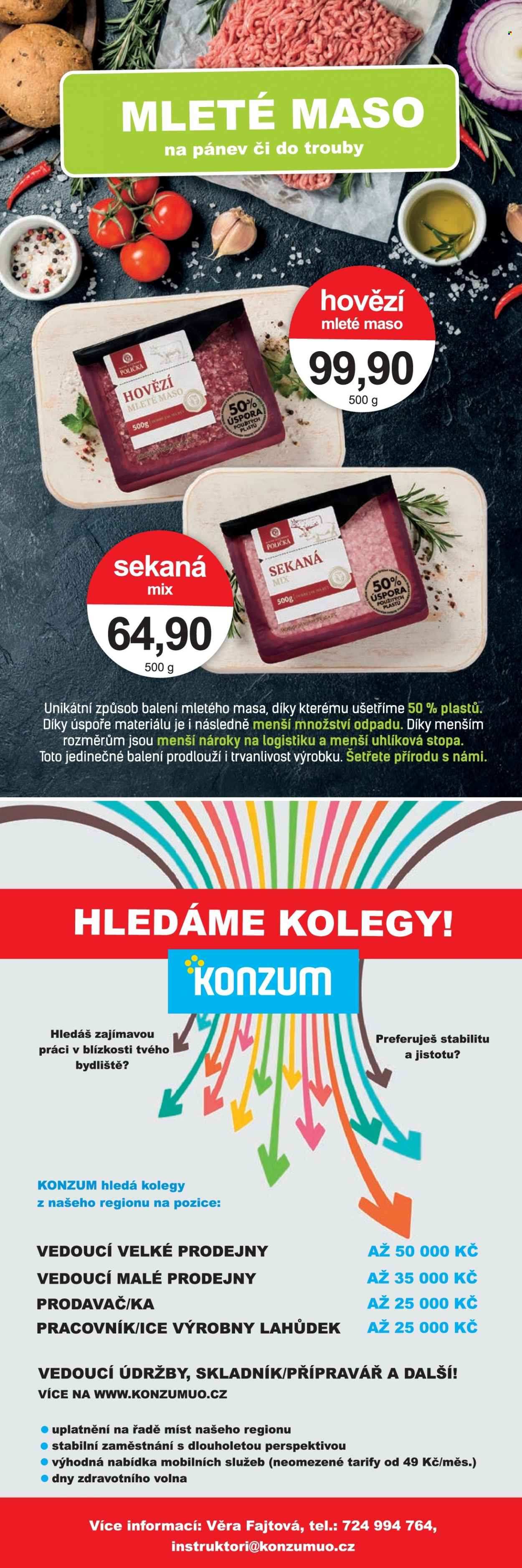 thumbnail - Leták Konzum - 3.1.2022 - 11.1.2022 - Produkty v akci - mleté maso hovězí, hovězí maso, mleté maso, sekaná, polička. Strana 5.