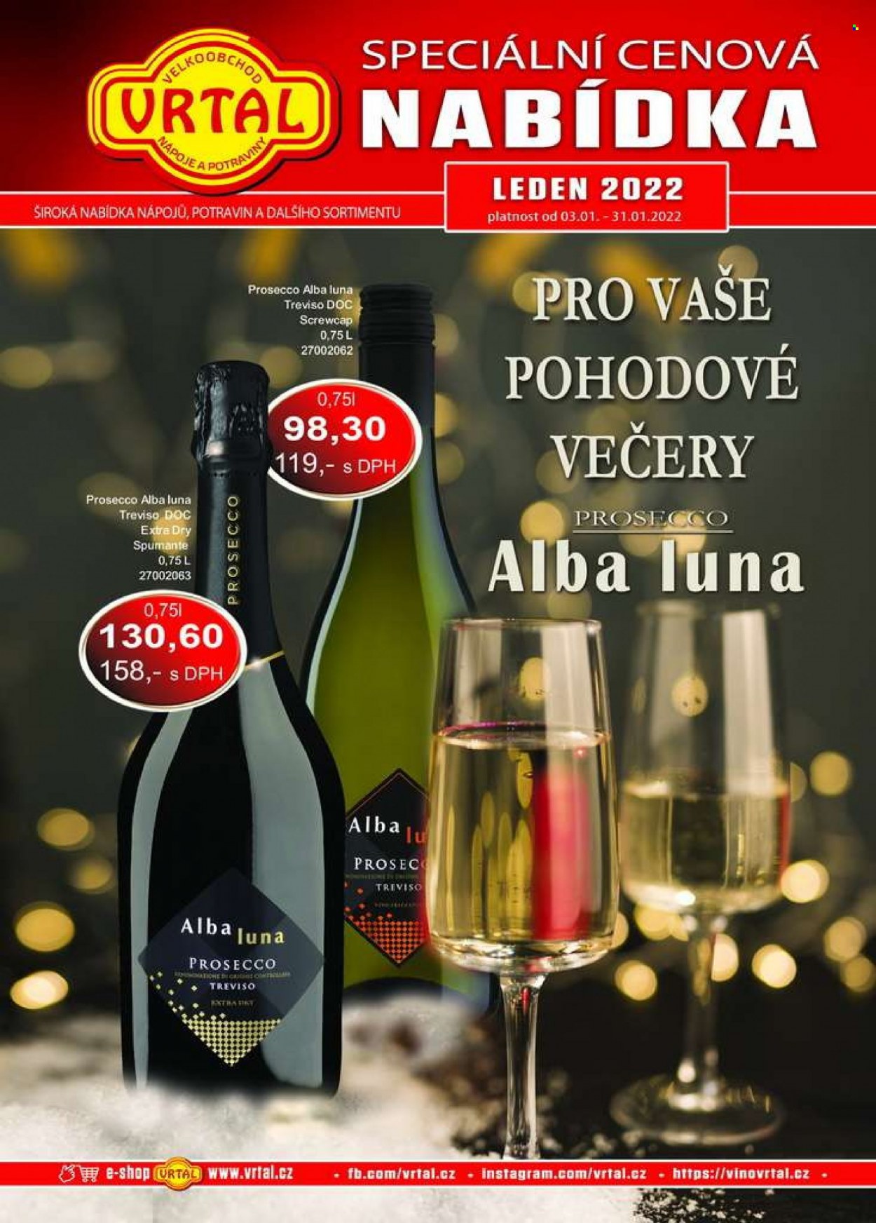 thumbnail - Leták Vrtal - 1.1.2022 - 31.1.2022 - Produkty v akci - alkohol, Prosecco, šumivé víno. Strana 1.