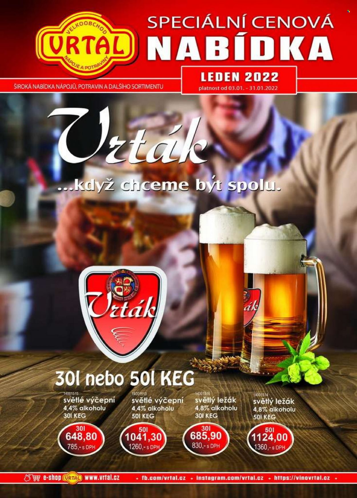 thumbnail - Leták Vrtal - 1.1.2022 - 31.1.2022 - Produkty v akci - světlé pivo, světlý ležák, ležák, pivo. Strana 40.