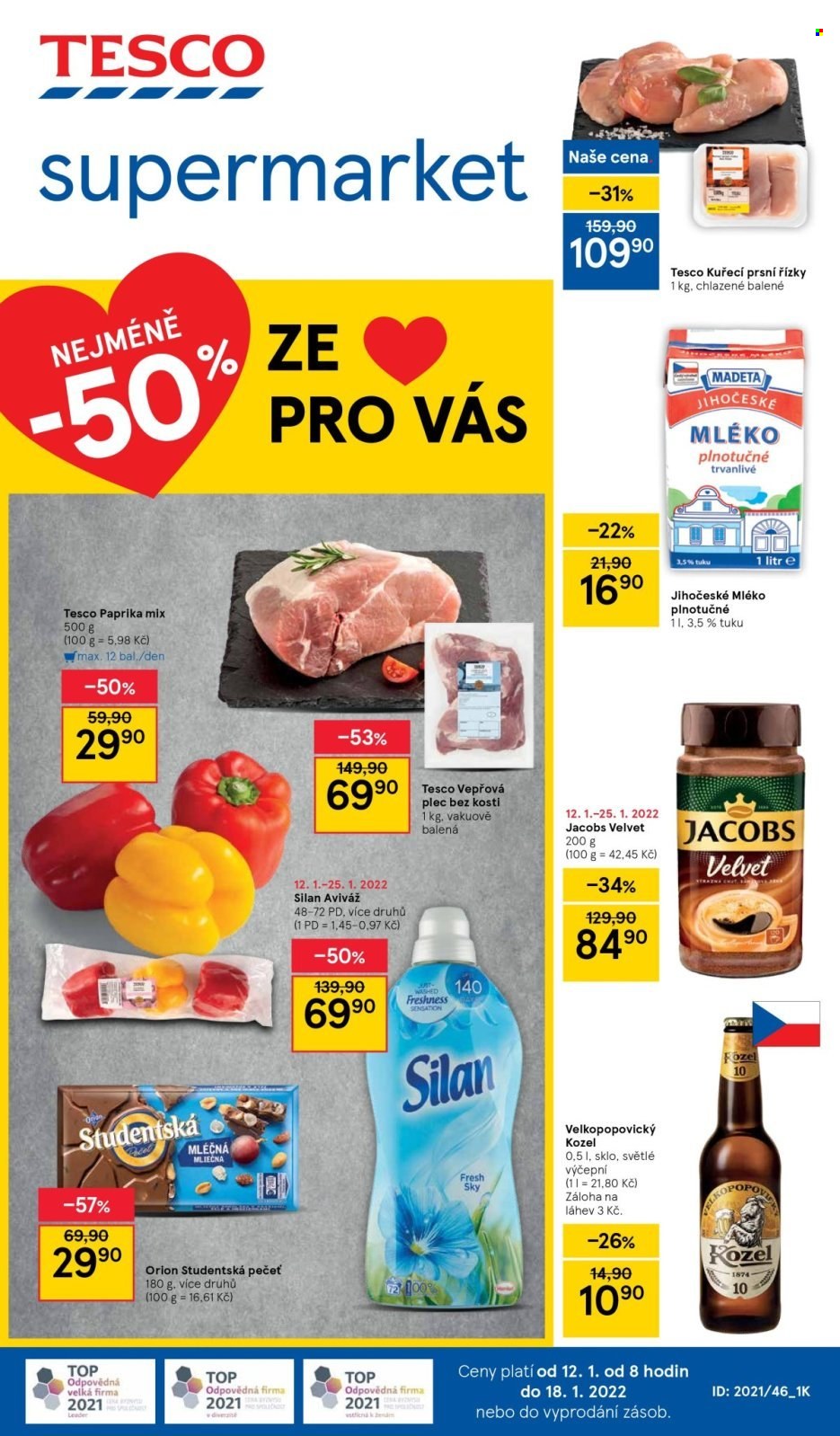 Leták TESCO supermarket - 12.1.2022 - 18.1.2022. Strana 1
