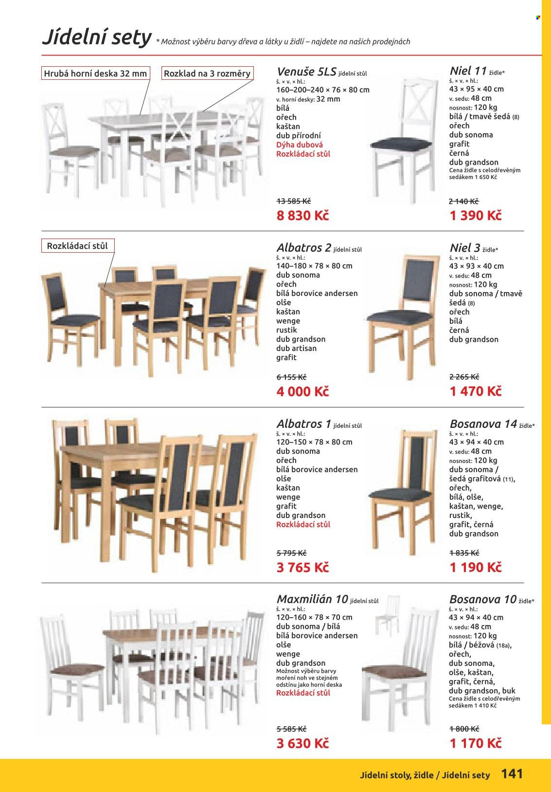 thumbnail - Leták ORFA nábytek - Produkty v akci - deska, jídelní stůl, stůl, židle. Strana 65.