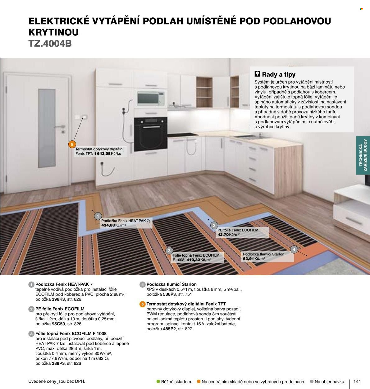 thumbnail - Leták DEK - Produkty v akci - podlahové vytápění, termostat, koberec, podložka. Strana 140.