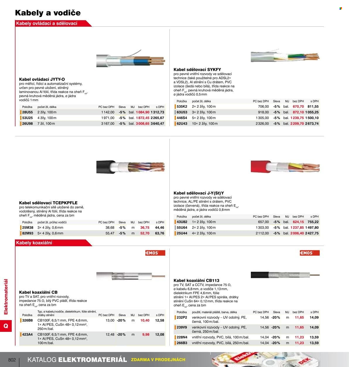 thumbnail - Leták DEK - Produkty v akci - Emos, sdělovací kabel, ovládací kabel, koaxiální kabel. Strana 796.