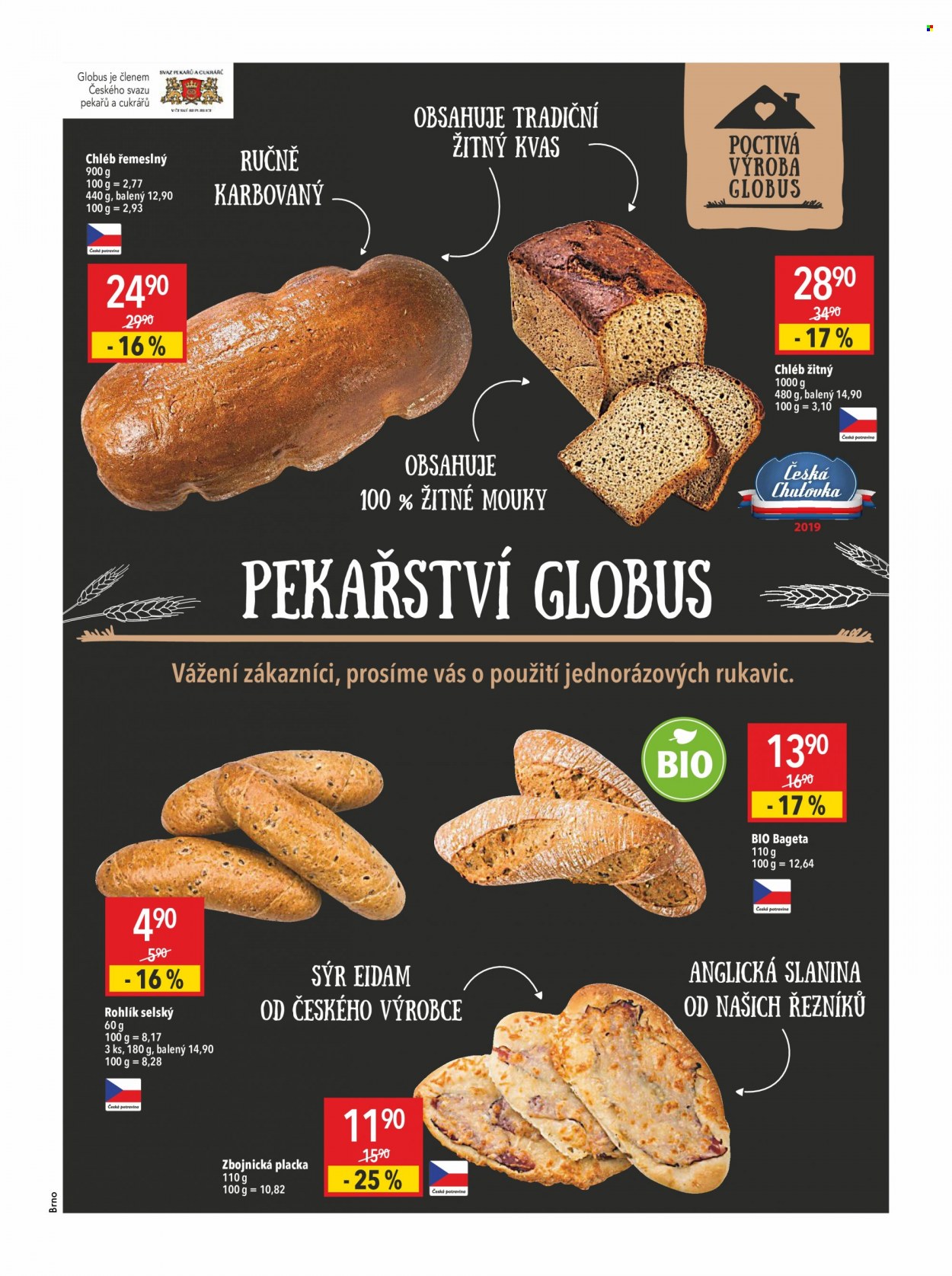 thumbnail - Leták Globus - 20.1.2022 - 26.1.2022 - Produkty v akci - žitný chléb, chléb, bageta, rohlík, anglický rohlík, pečivo, slané pečivo. Strana 5.