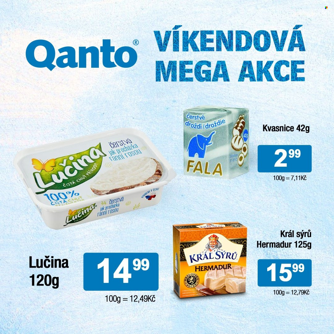 thumbnail - Leták Qanto market - 21.1.2022 - 23.1.2022 - Produkty v akci - hermelín, Lučina, smetanový sýr, Král sýrů, sýr, droždí. Strana 2.