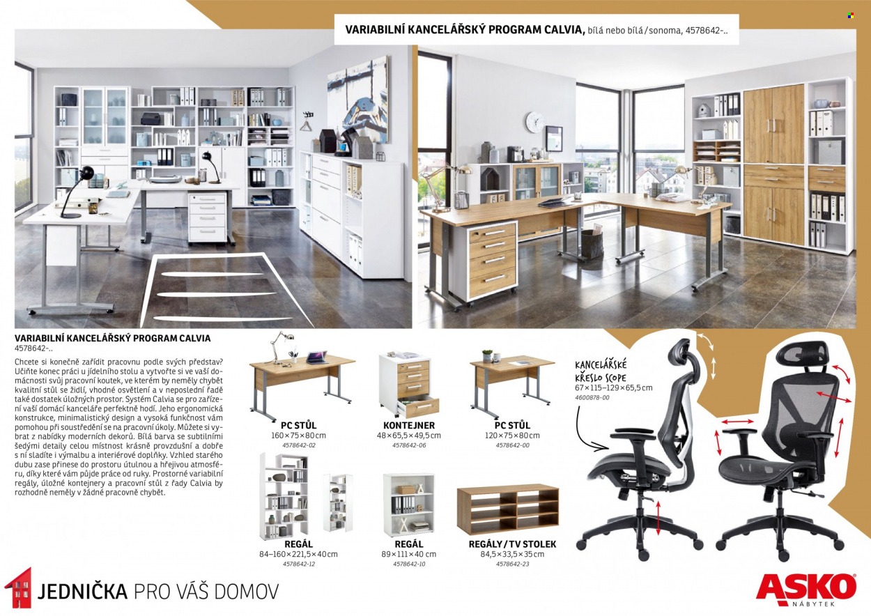 thumbnail - Leták ASKO - Produkty v akci - stolek, tv stolek, regál, pc stůl, pracovní stůl, kancelářská židle, kontejner. Strana 14.