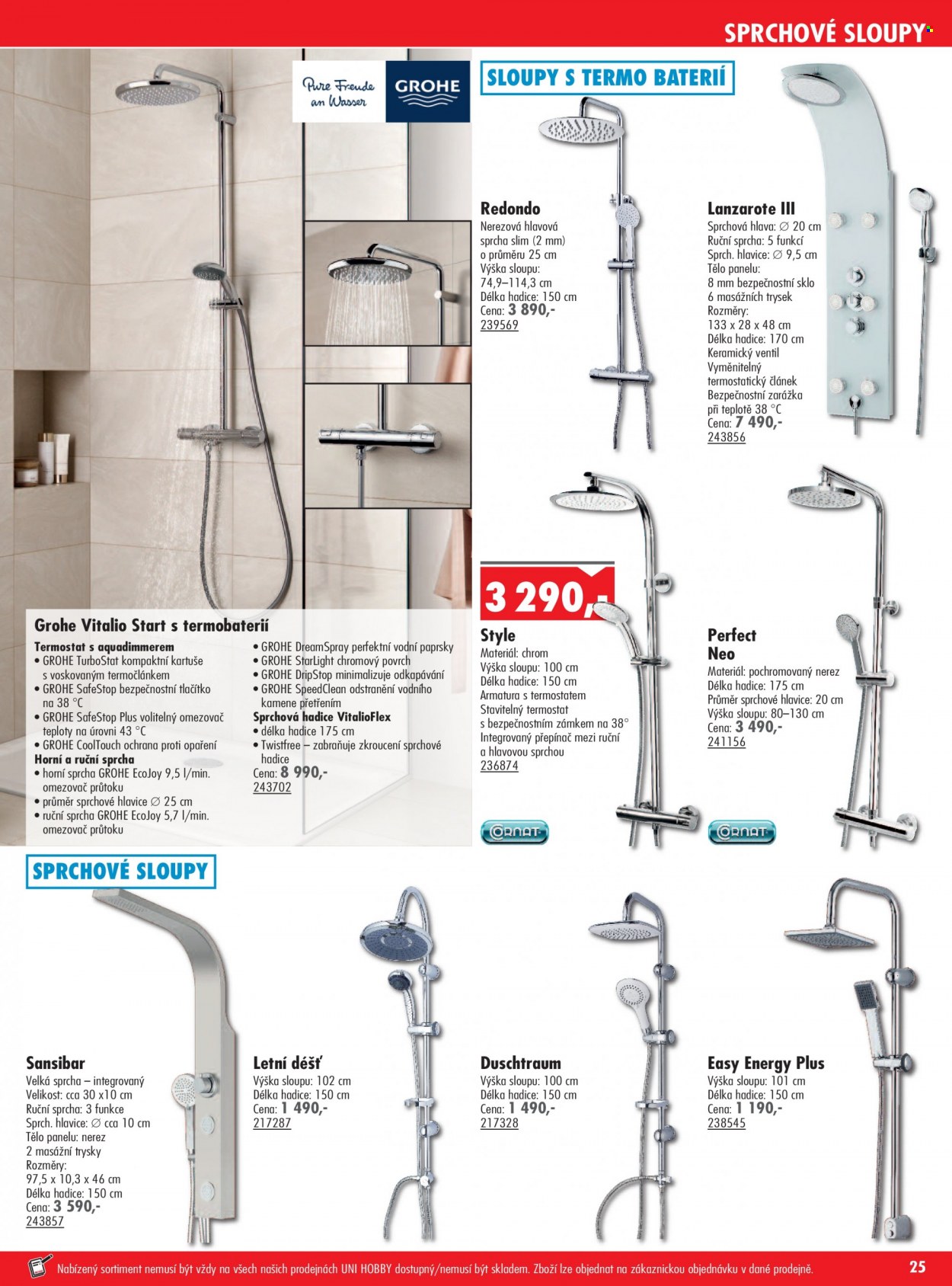 thumbnail - Leták UNI HOBBY - Produkty v akci - sprchová hadice, ruční sprcha, termostat, dveřní zarážka. Strana 25.