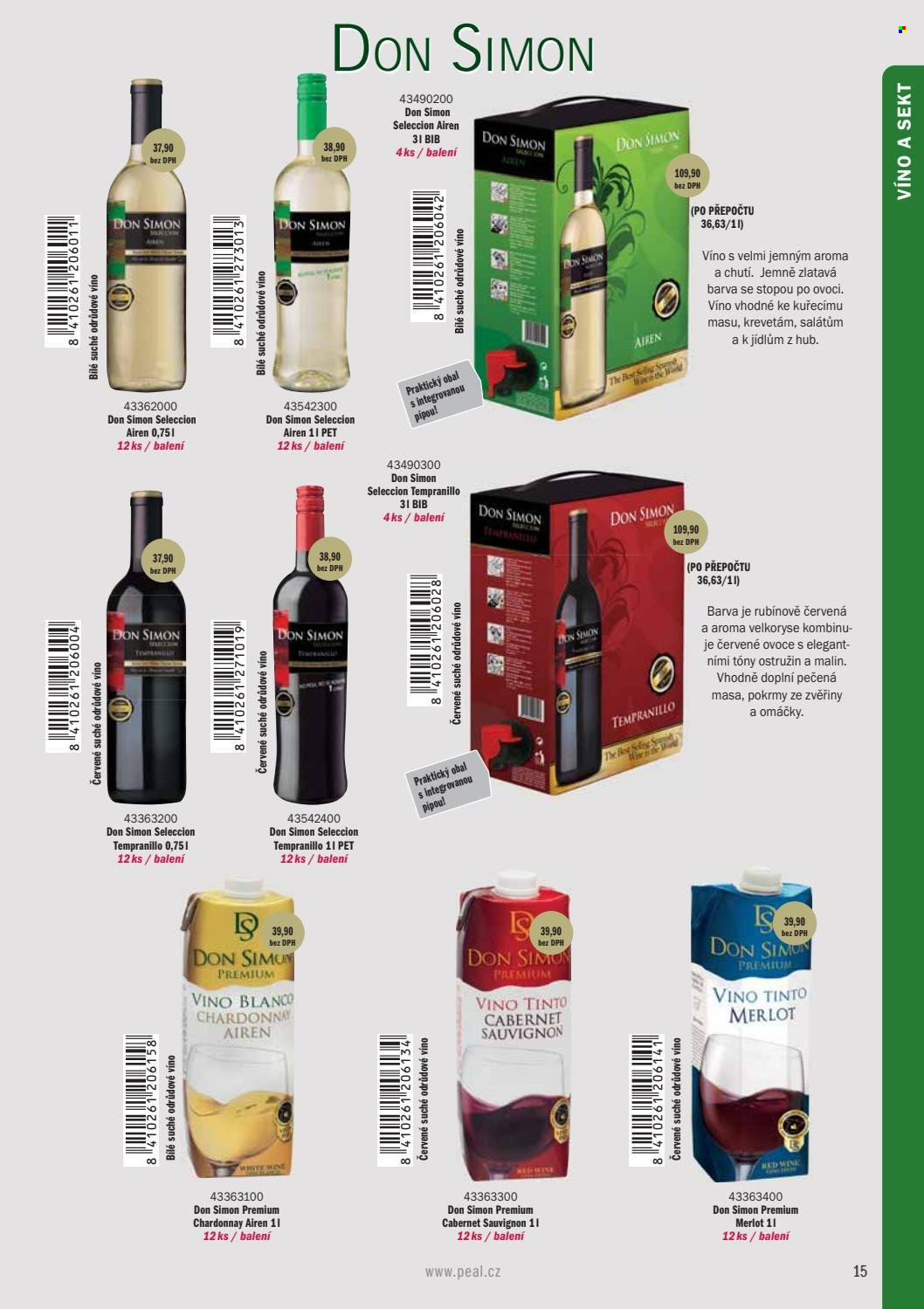 thumbnail - Leták PEAL - Produkty v akci - alkohol, bílé víno, červené víno, sekt, Chardonnay, Merlot, víno, Cabernet Sauvignon, Tempranillo. Strana 17.