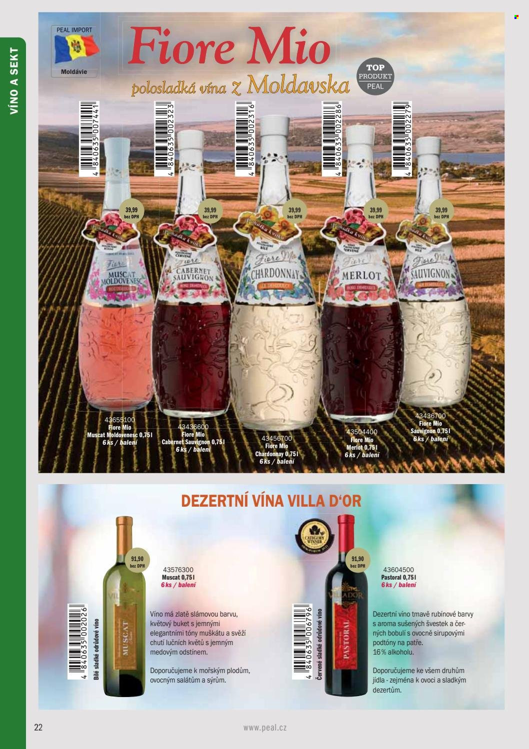 thumbnail - Leták PEAL - Produkty v akci - alkohol, bílé víno, červené víno, sekt, Chardonnay, Merlot, víno, Cabernet Sauvignon, Muscat. Strana 24.