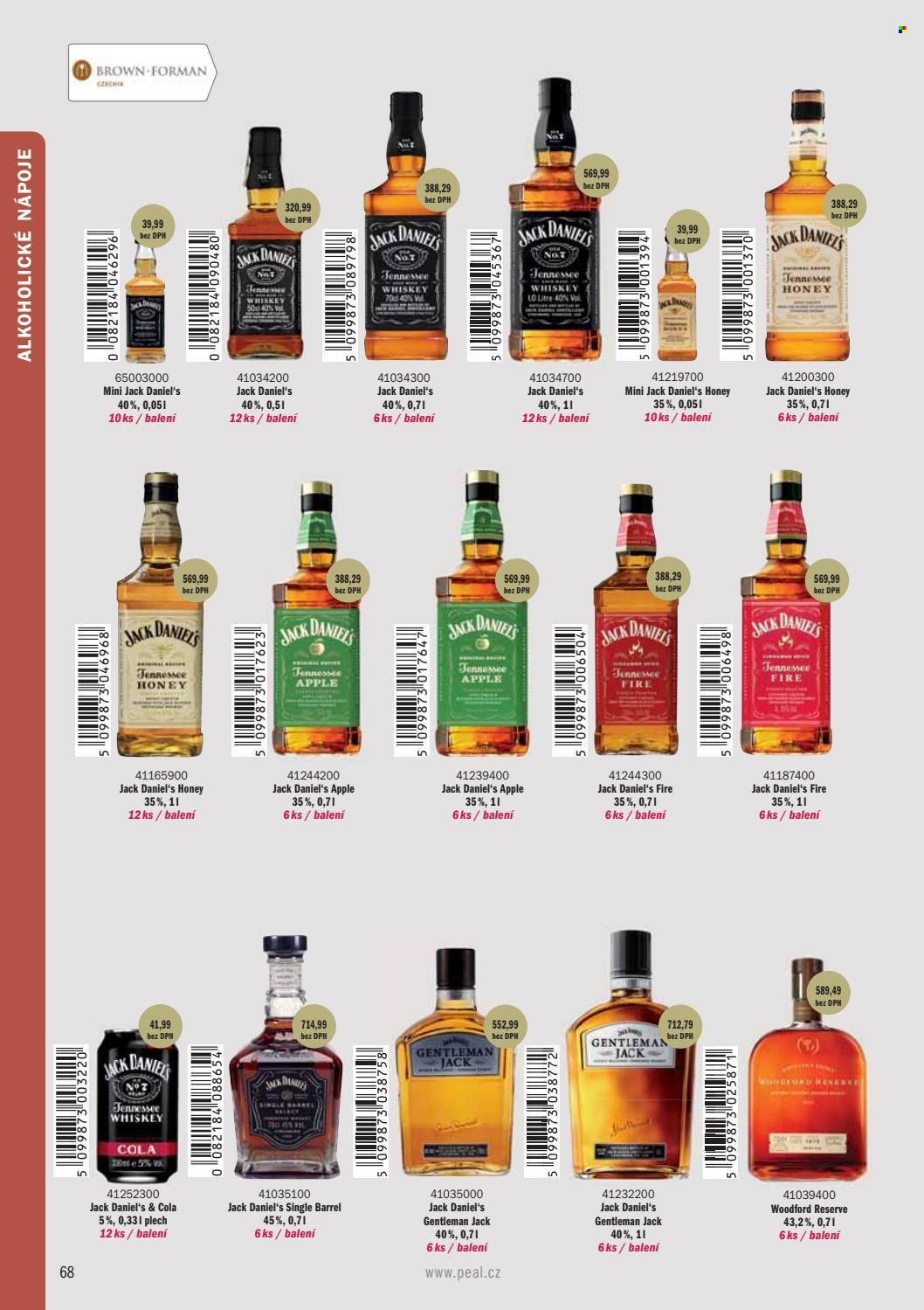thumbnail - Leták PEAL - Produkty v akci - alkohol, whisky, Jack Daniel’s, Woodford Reserve, Gentleman Jack. Strana 70.