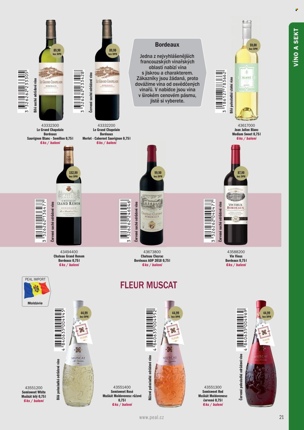 thumbnail - Leták PEAL - Produkty v akci - alkohol, bílé víno, červené víno, sekt, Bordeaux, Merlot, víno, Cabernet Sauvignon, Sauvignon Blanc, Muscat. Strana 11.