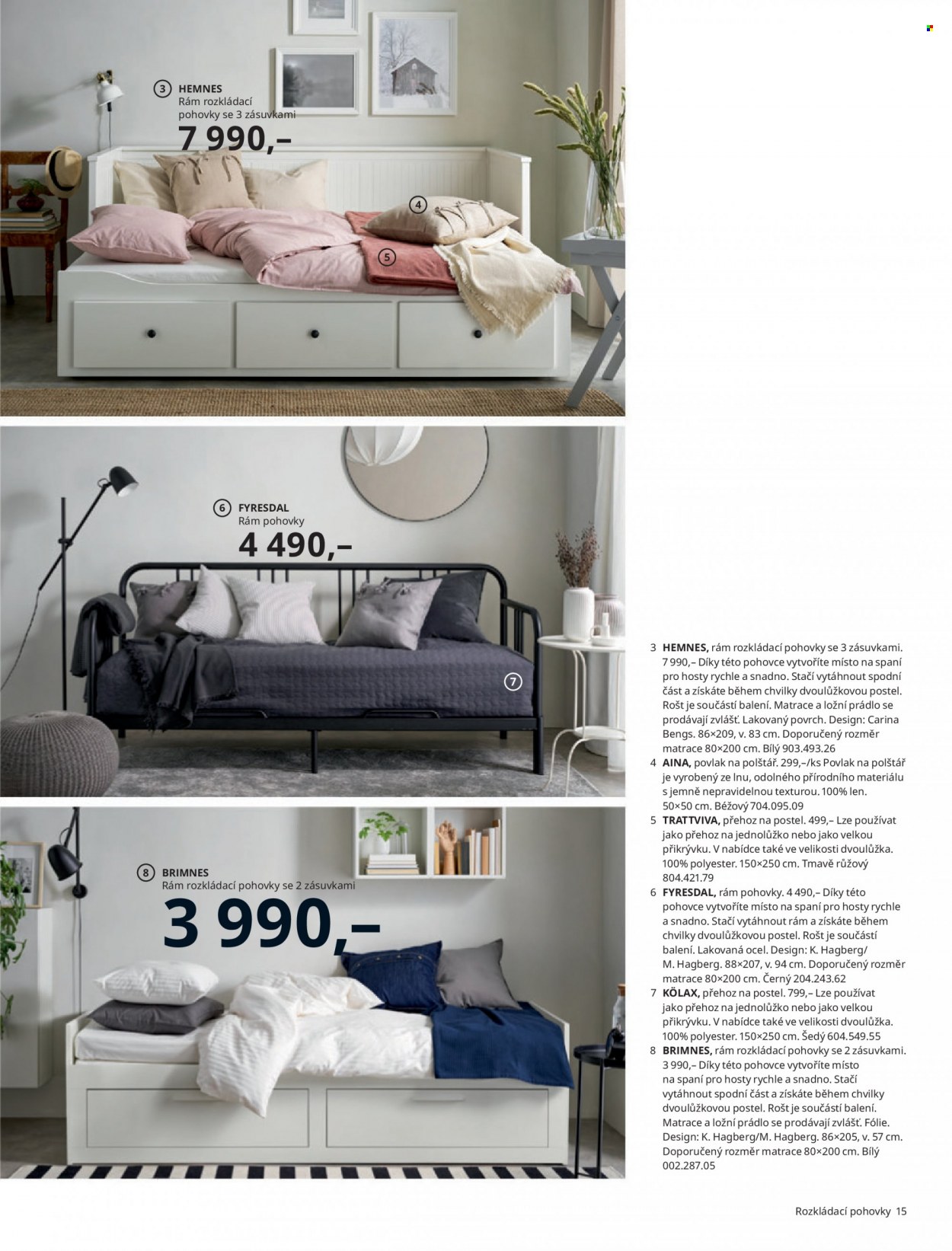 thumbnail - Leták IKEA - 24.3.2022 - 30.6.2022 - Produkty v akci - rošt, Hemnes, pohovka, matrace, ložní prádlo, povlak, povlak na polštář. Strana 15.